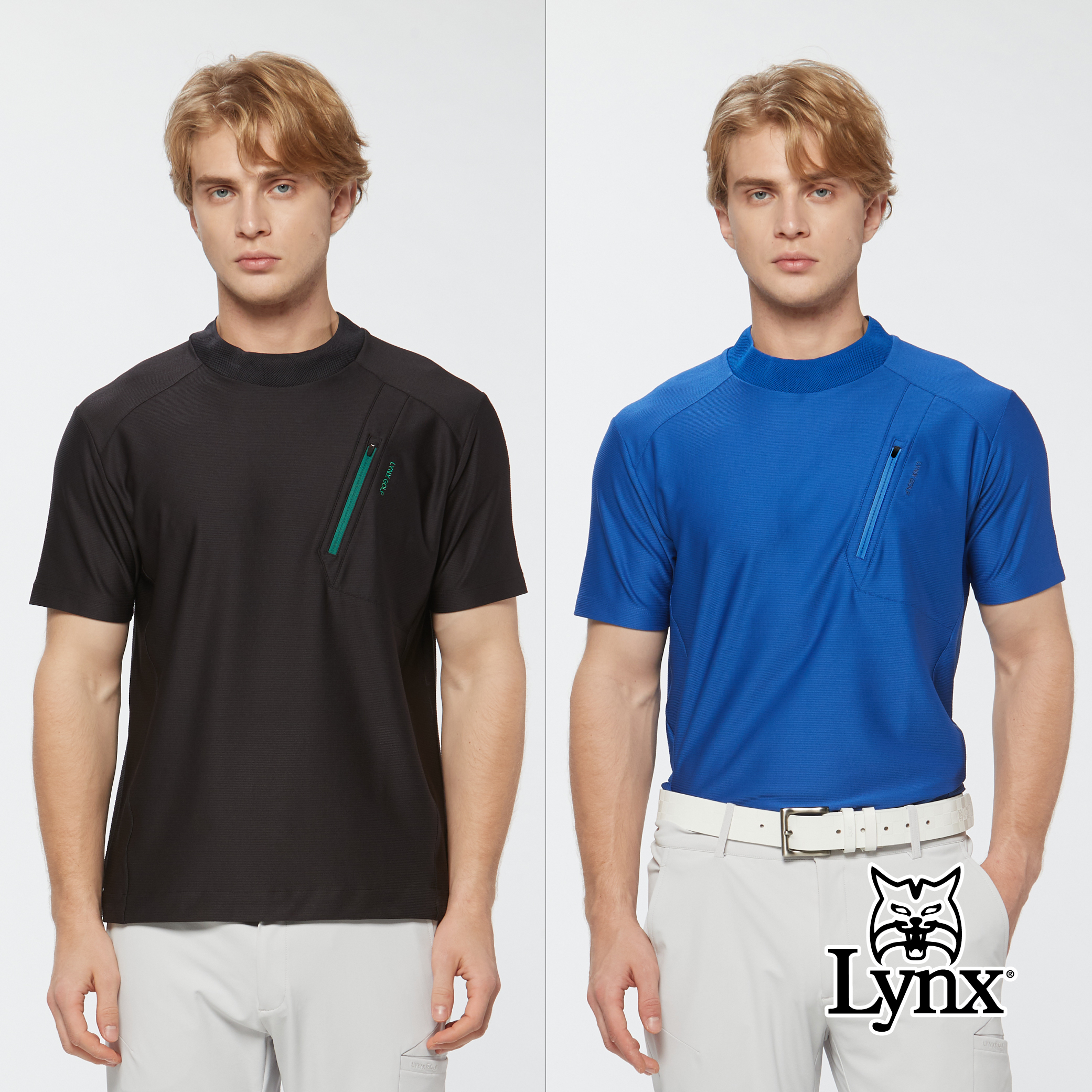 男款吸排內印涼感拉鍊胸袋設計立領短袖POLO衫