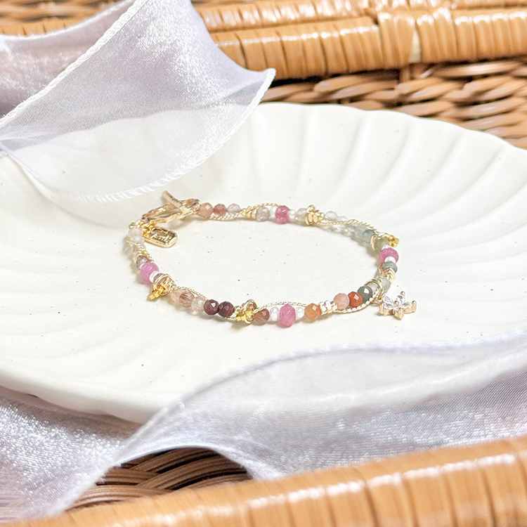 B14 / 生日花 • 拾壹月拾肆 • 盧李梅 – 瑪瑙粉碧璽 – 手鍊