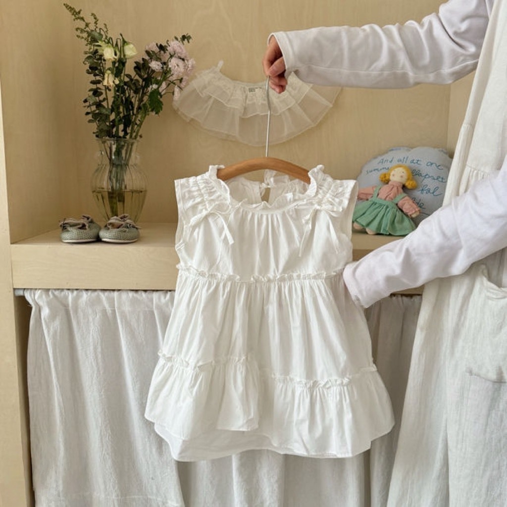 蝴蝶結捲邊無袖洋裝