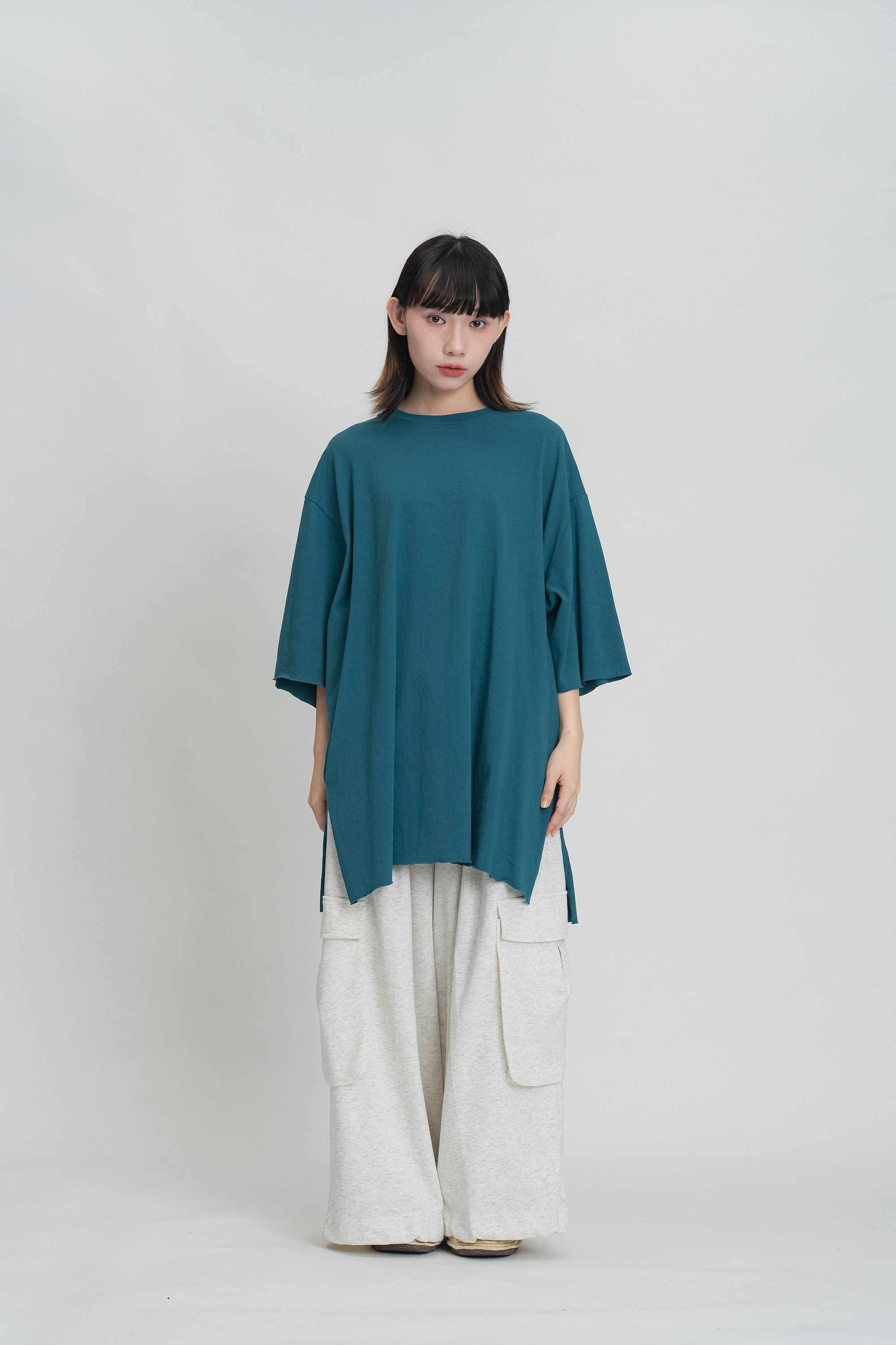 休閒素面中長版短袖t 5色