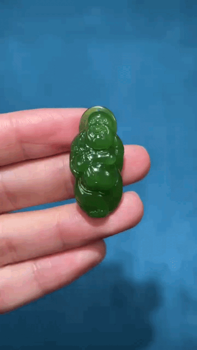 21025 和田玉碧玉笑佛菠菜綠吊墜