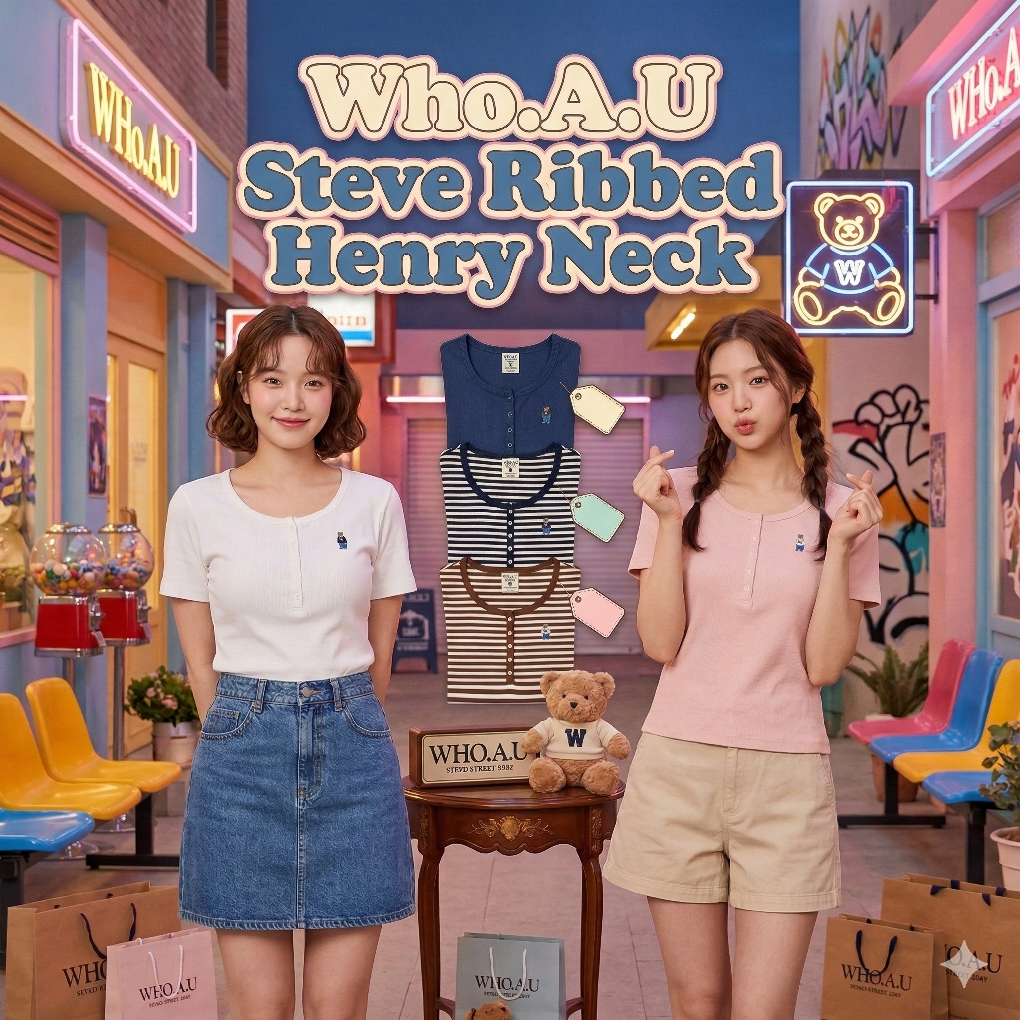 【直播】Who.A.U LX0305403 Steve Ribbed Henry Neck 短袖上衣