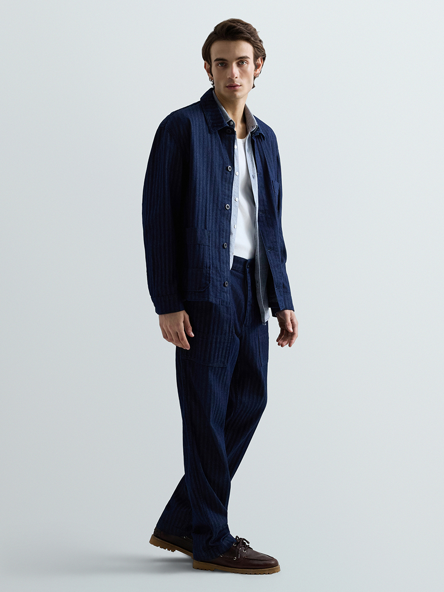 人字紋直筒丹寧牛仔褲