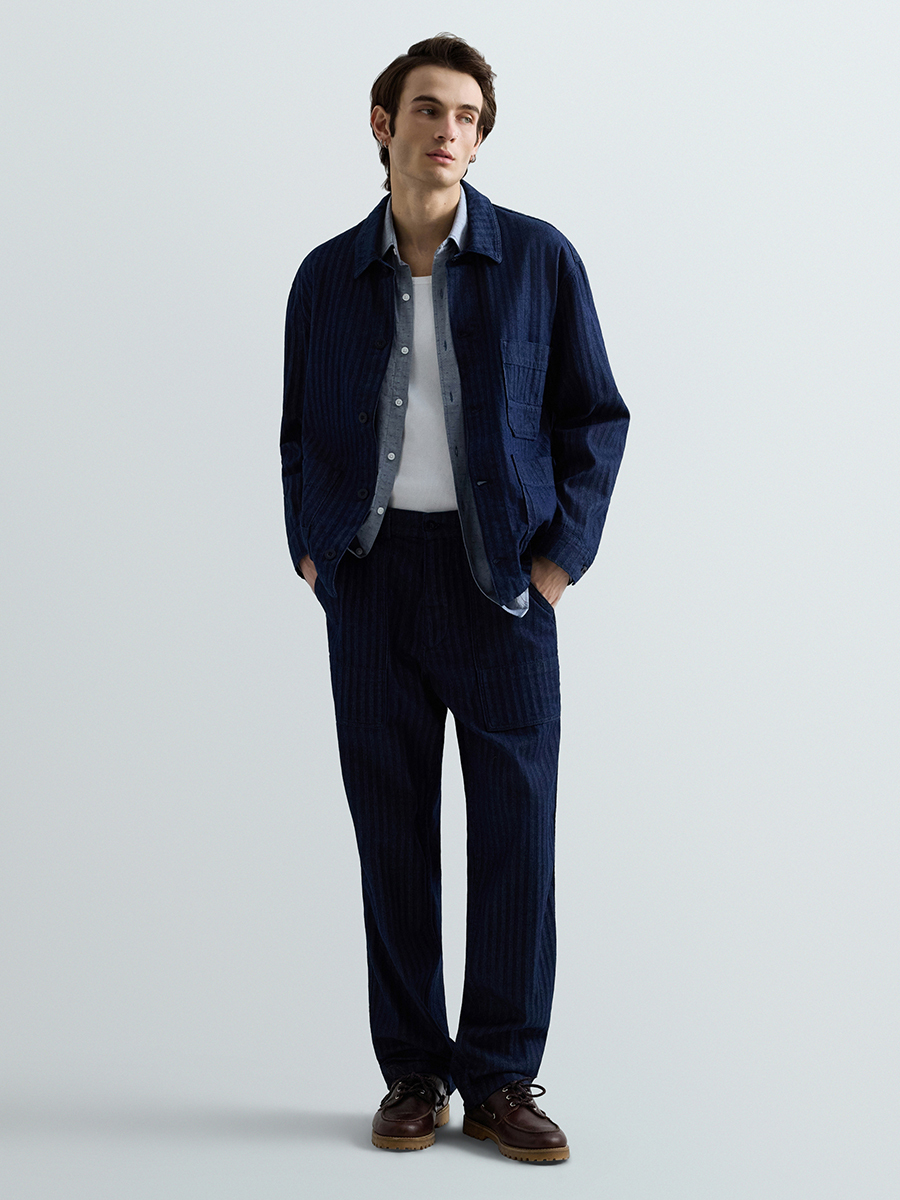 人字紋直筒丹寧牛仔褲