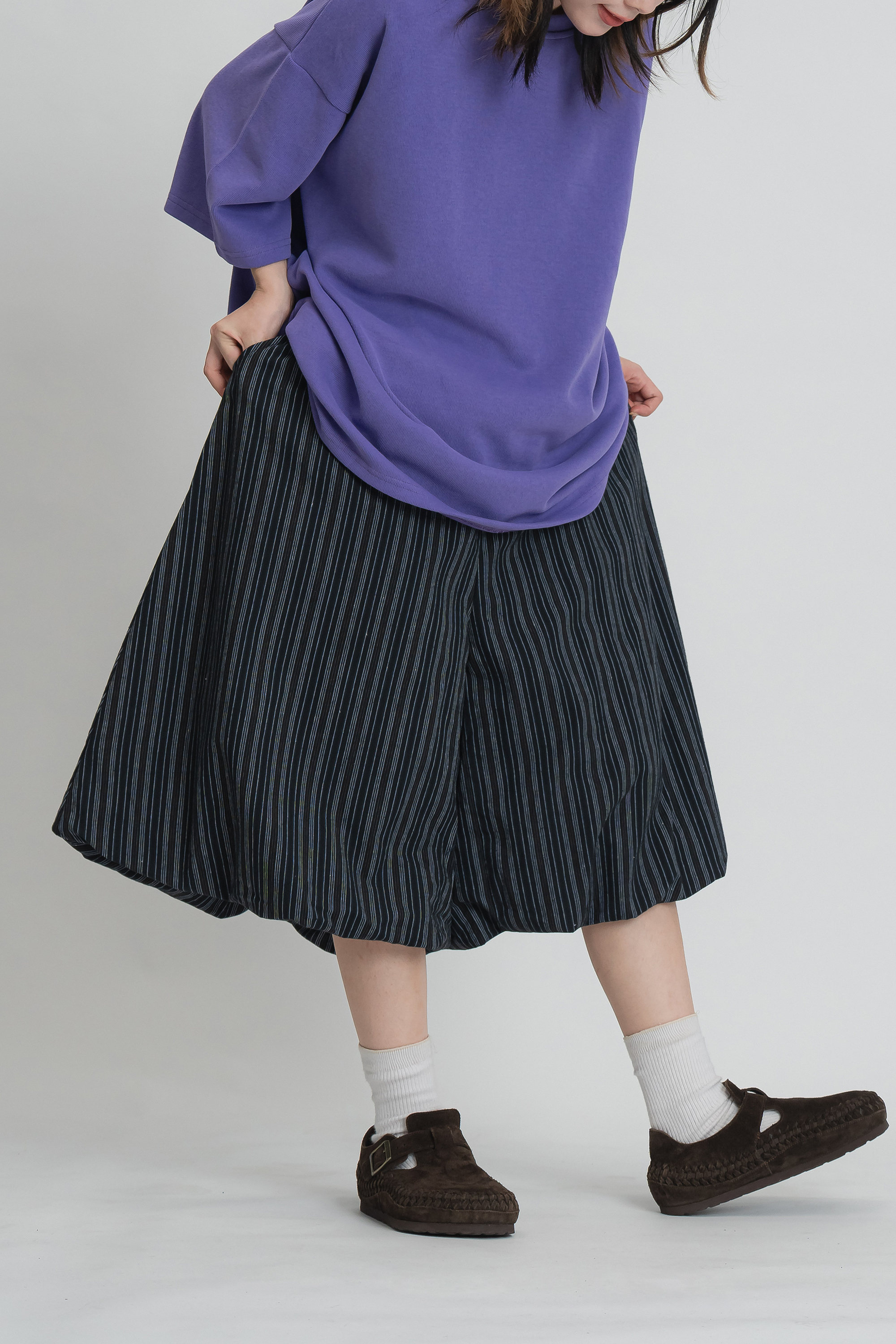 復古條紋七分花苞褲 2色