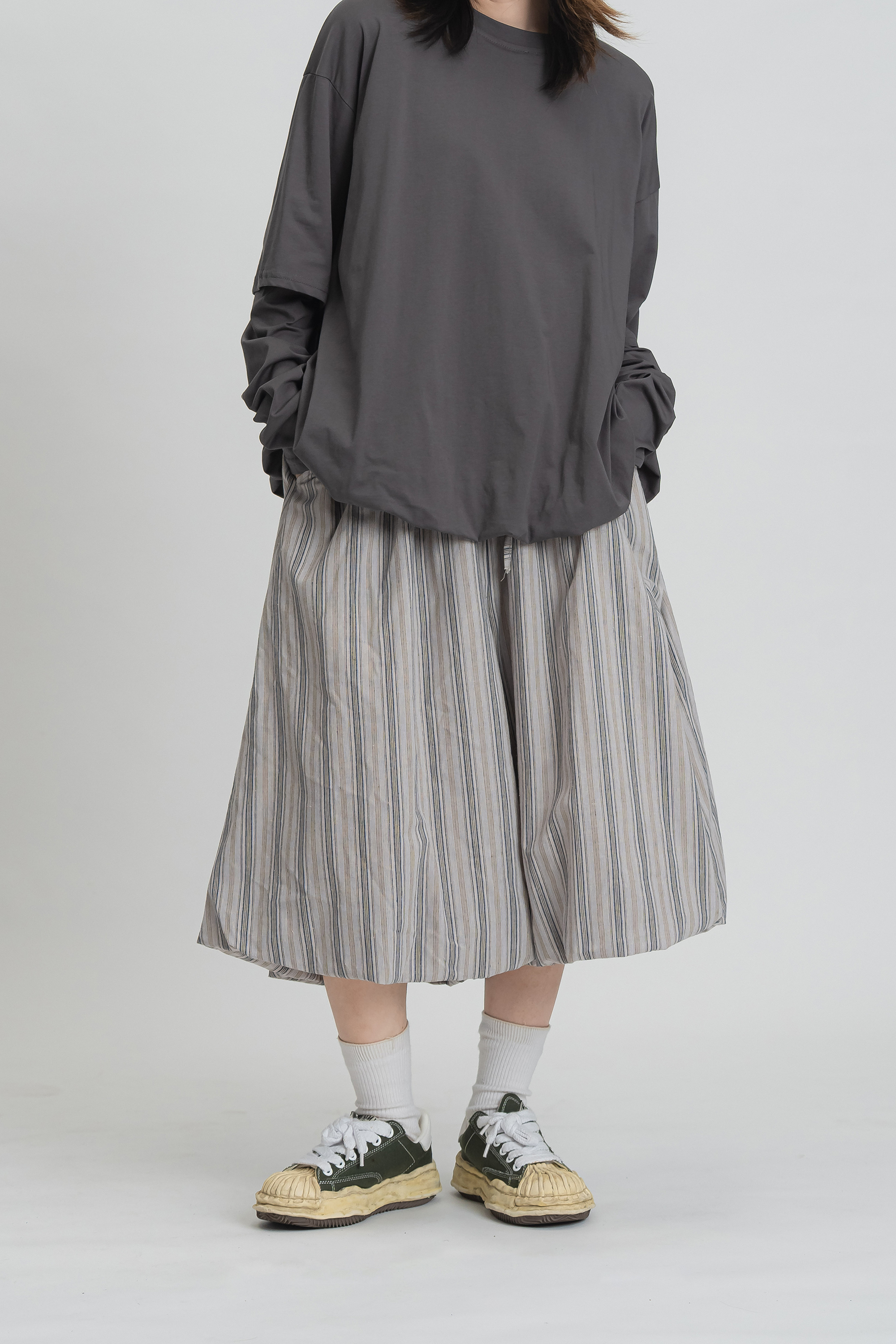 復古條紋七分花苞褲 2色