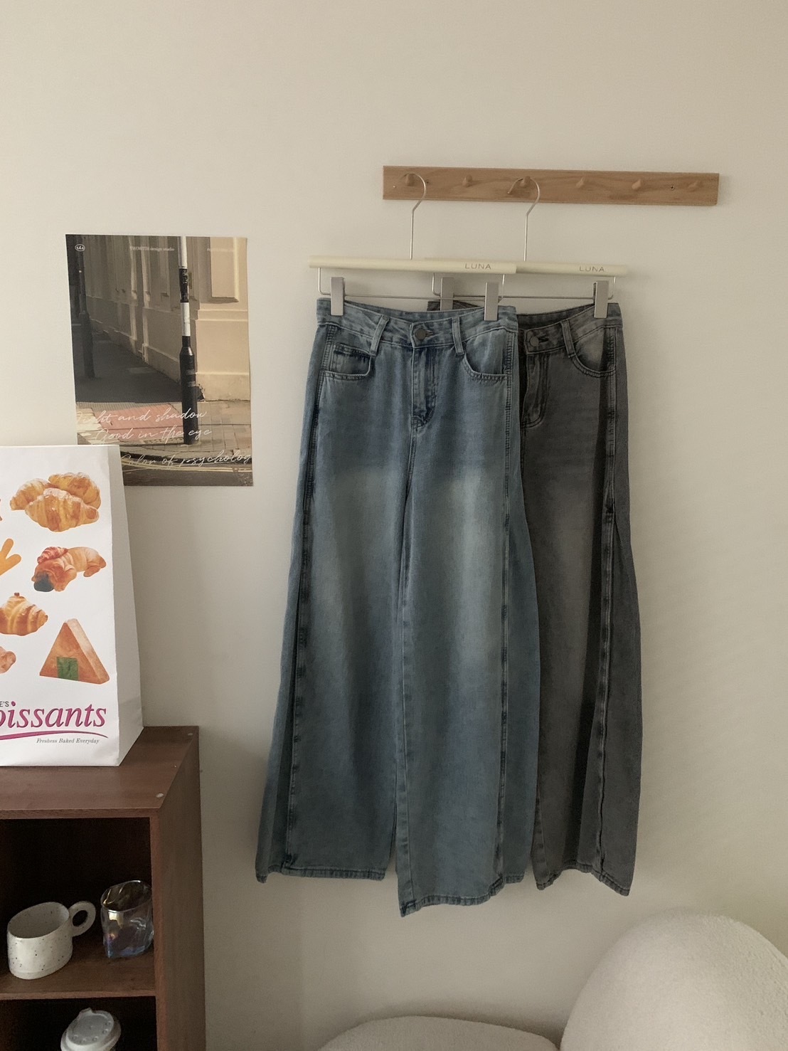 A46 預購復古刷色水洗牛仔彎刀褲