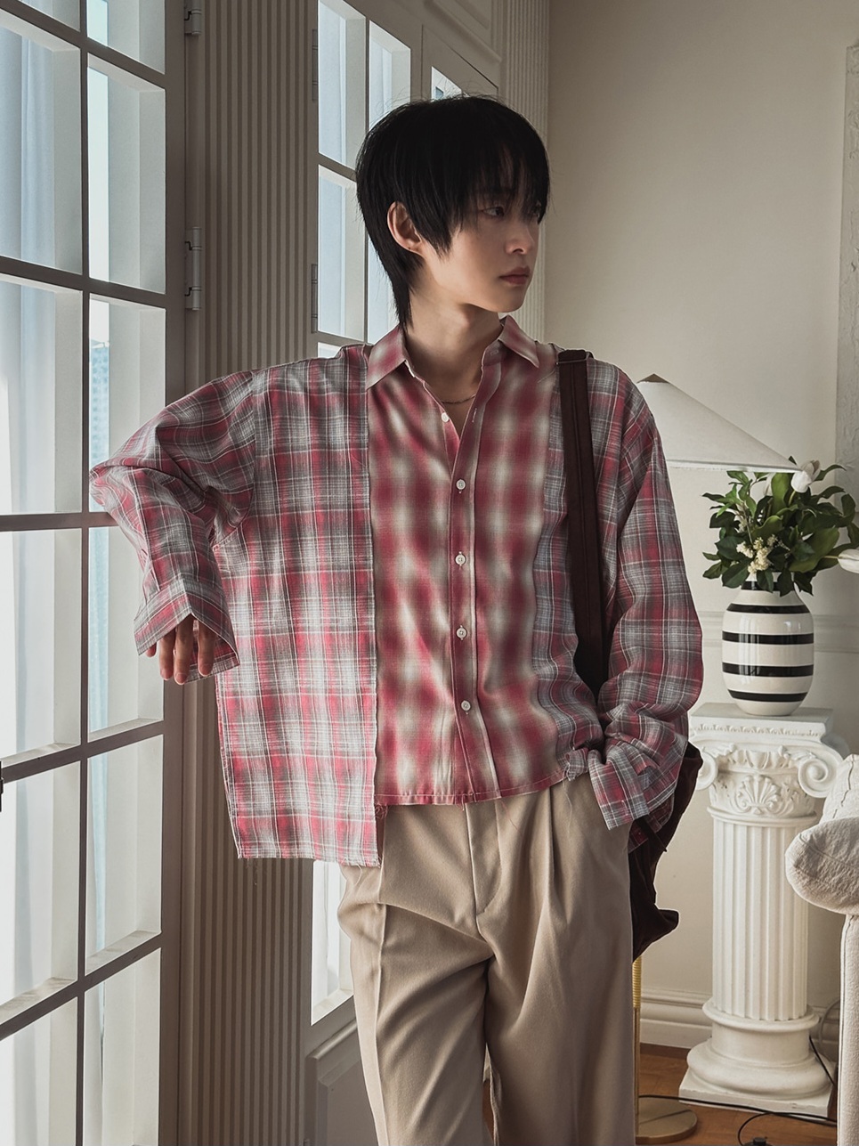 層疊短款格紋襯衫