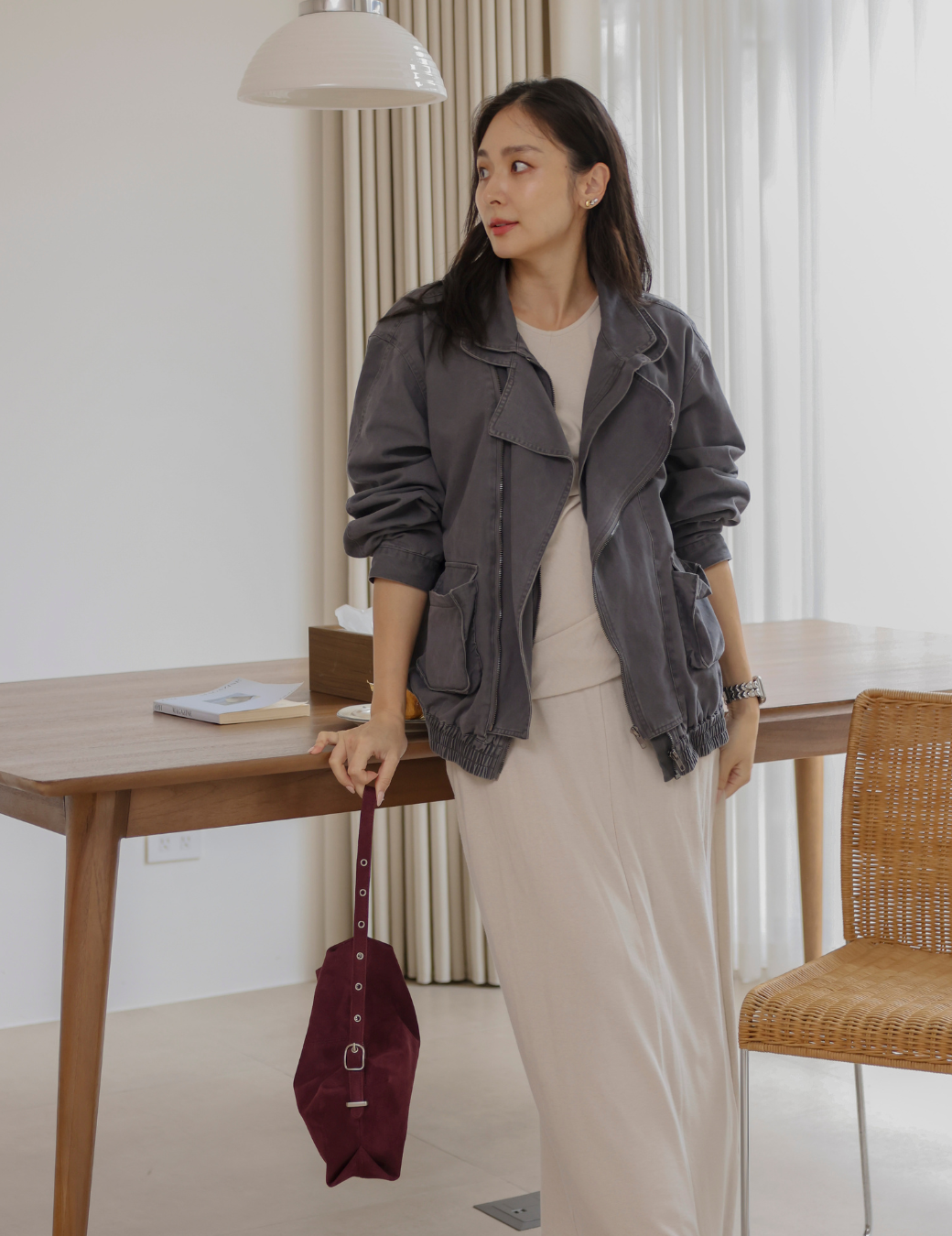 洗舊雙層翻領夾克外套