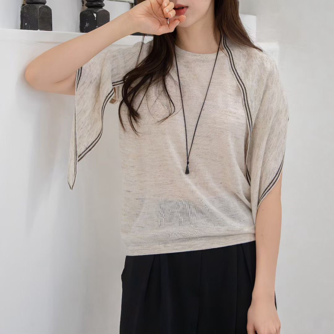 同色系披肩造型微透感短袖上衣 / 2色