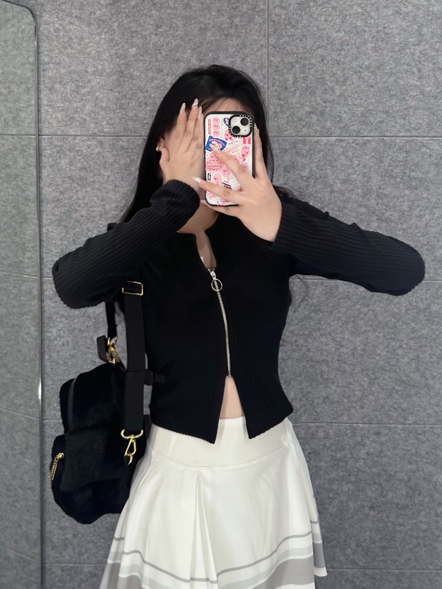 代購-Nike Sportswear Chill Knit 純色 拉鍊 V領 修身 羅紋 長袖 針織衫 黑/橘/白