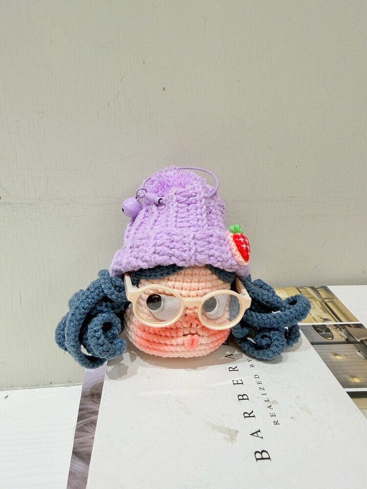 『紫色』大眼睛毛球帽眼鏡大頭眼淚醜娃吊飾-3號