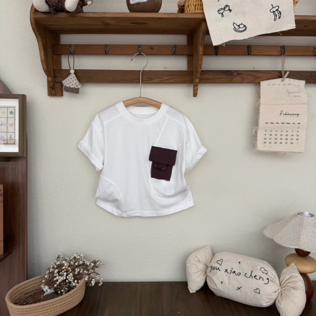 撞色口袋短袖上衣