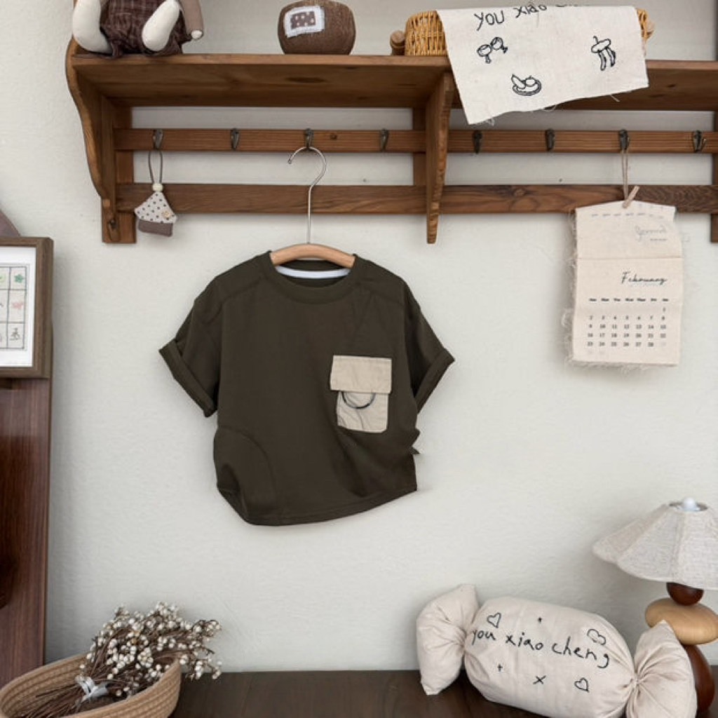 撞色口袋短袖上衣