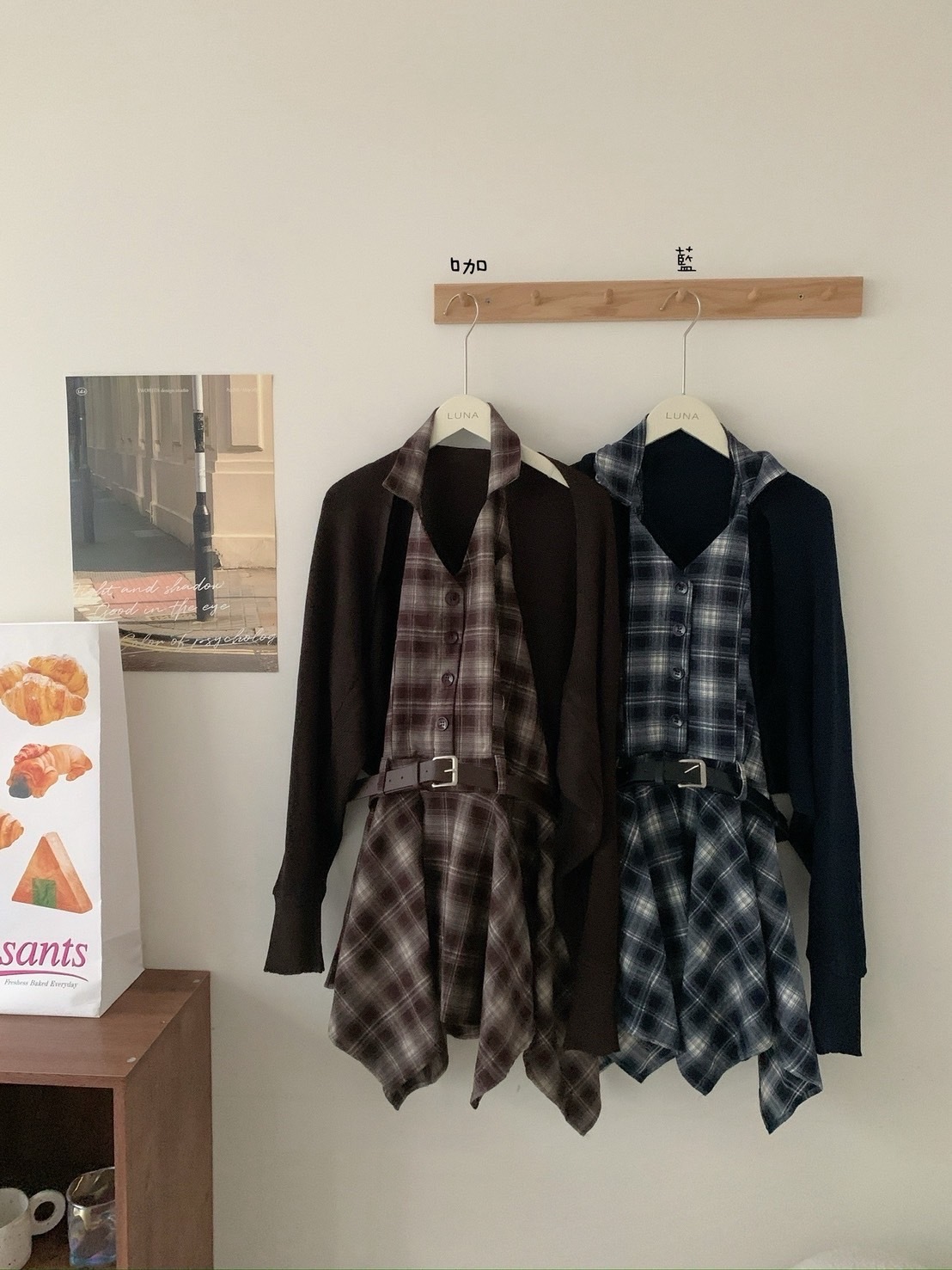 A50 預購翻領格紋美背不規則兩件式洋裝