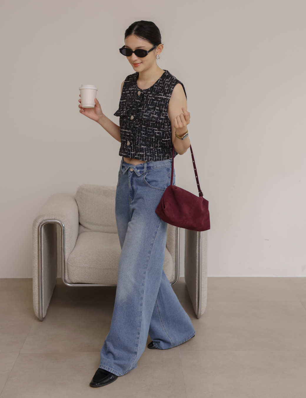 率性腰反摺牛仔寬褲（6尺寸）