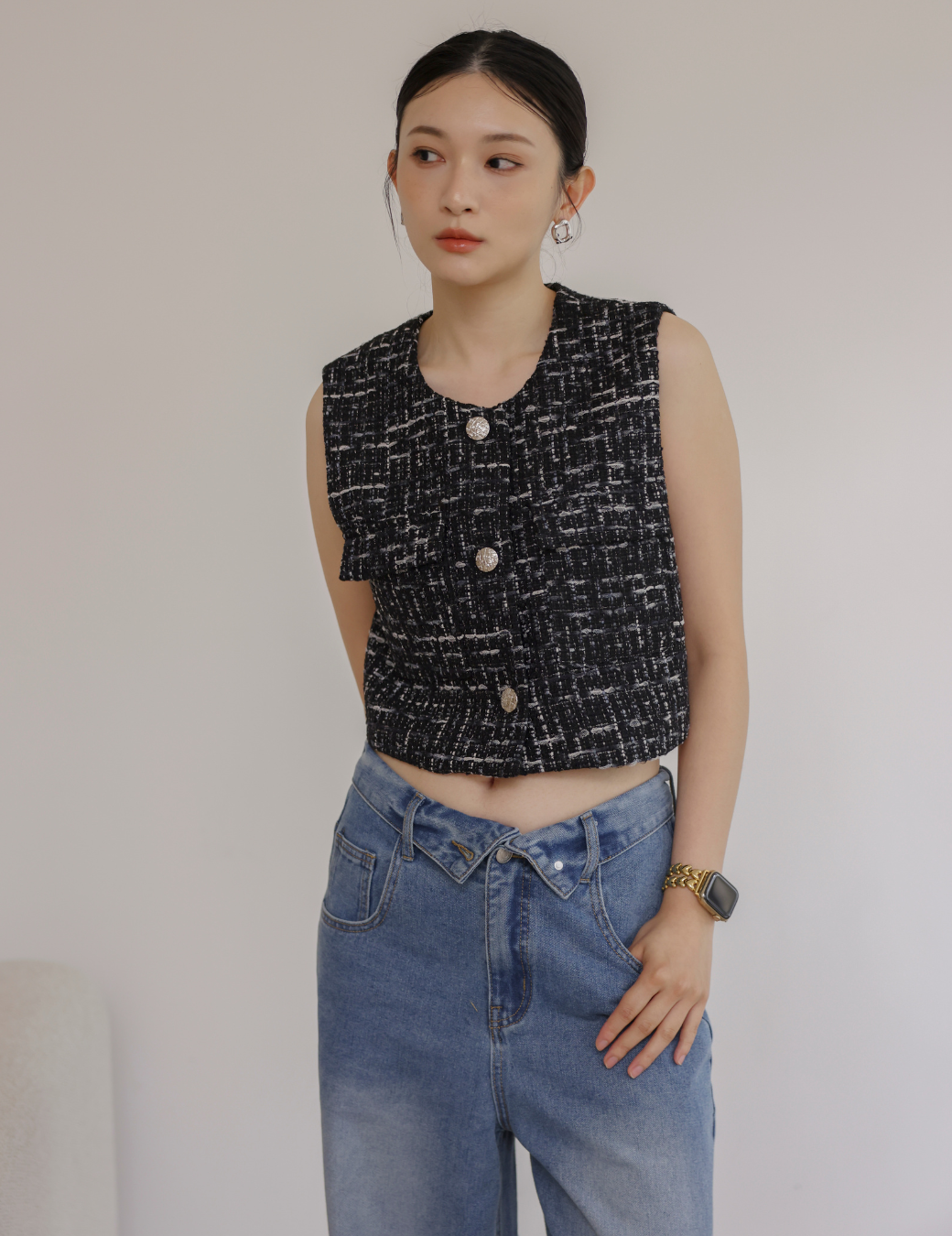 毛呢小香風短版背心（2尺寸）