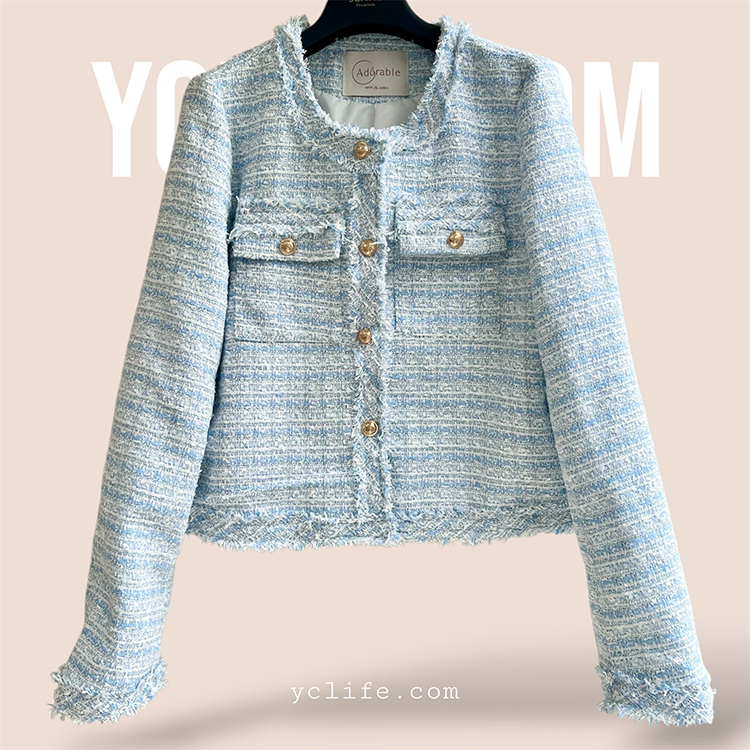 法式經典輕盈粗花呢外套