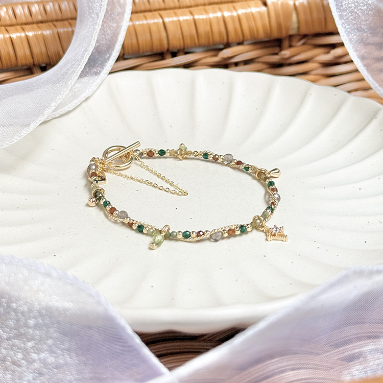 B07 / 生日花 • 壹月貳玖 • 皇家羽葉 – 茶晶祖母綠 – 手鍊