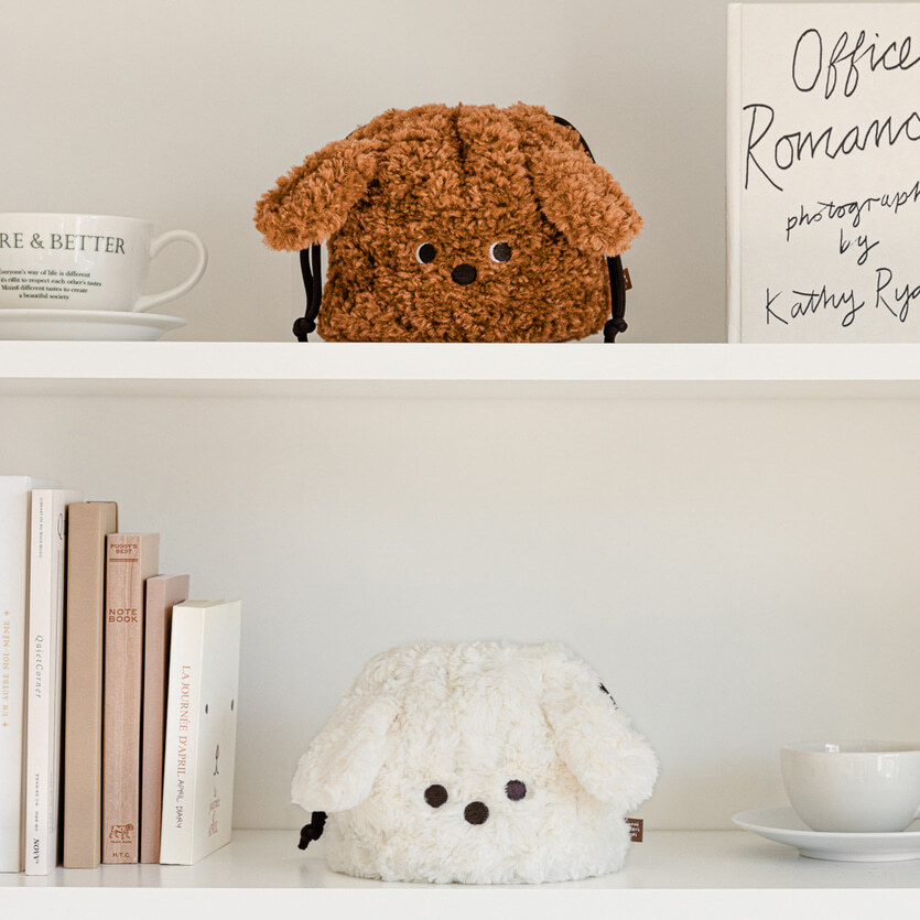 COI 小狗大臉束口袋 絨毛狗狗 韓國文創 兩款