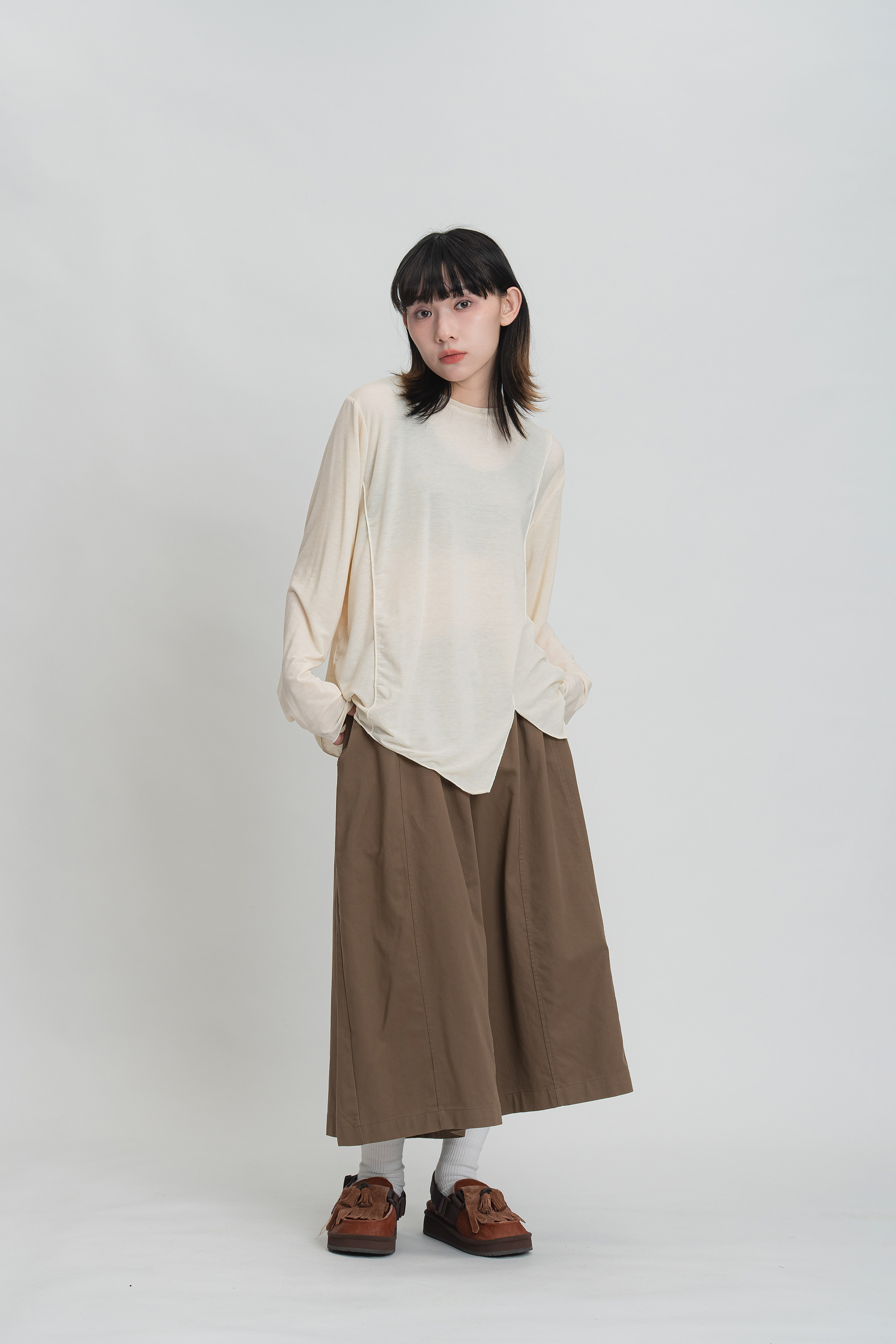 氣質輕薄開岔長袖t 5色