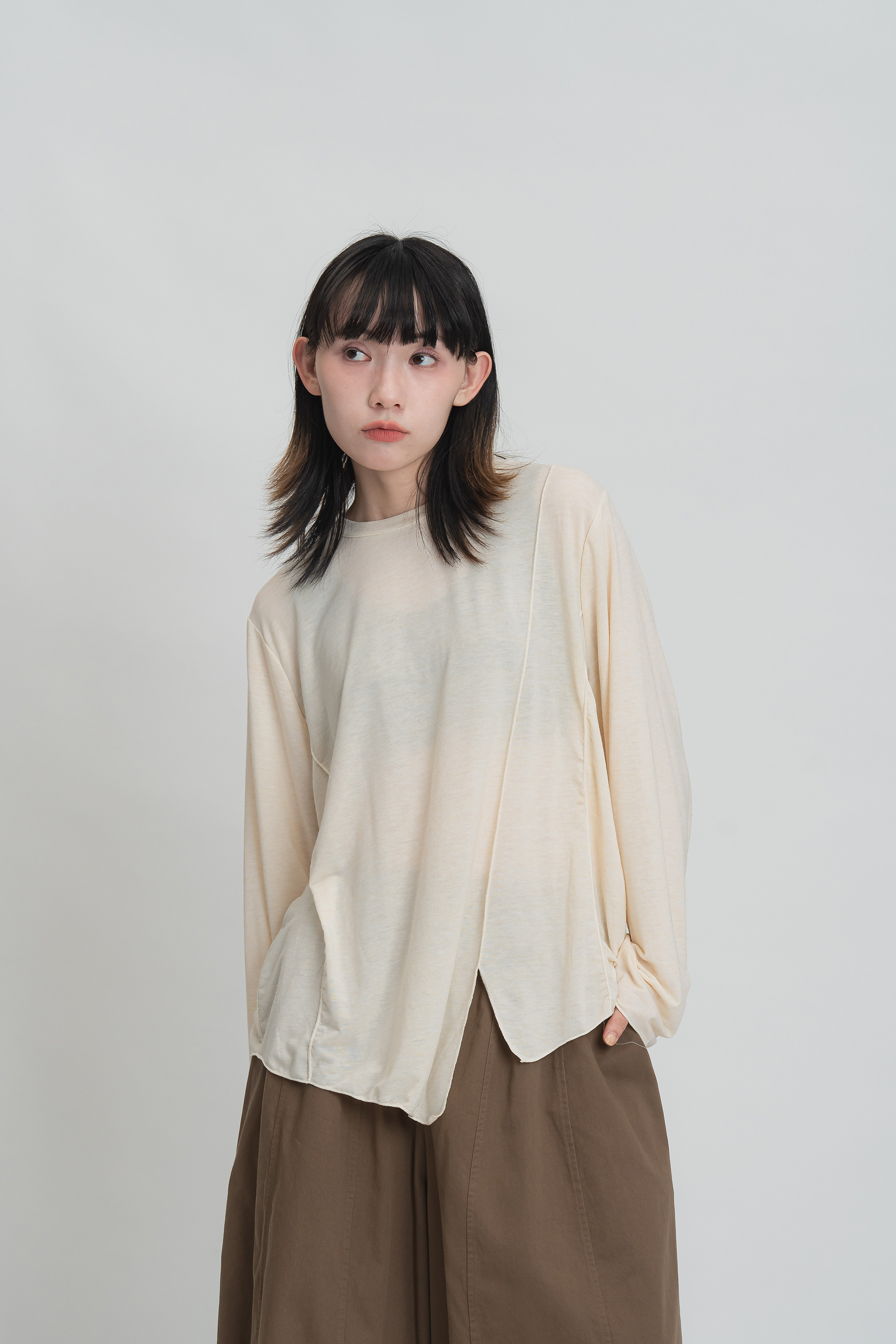 氣質輕薄開岔長袖t 5色