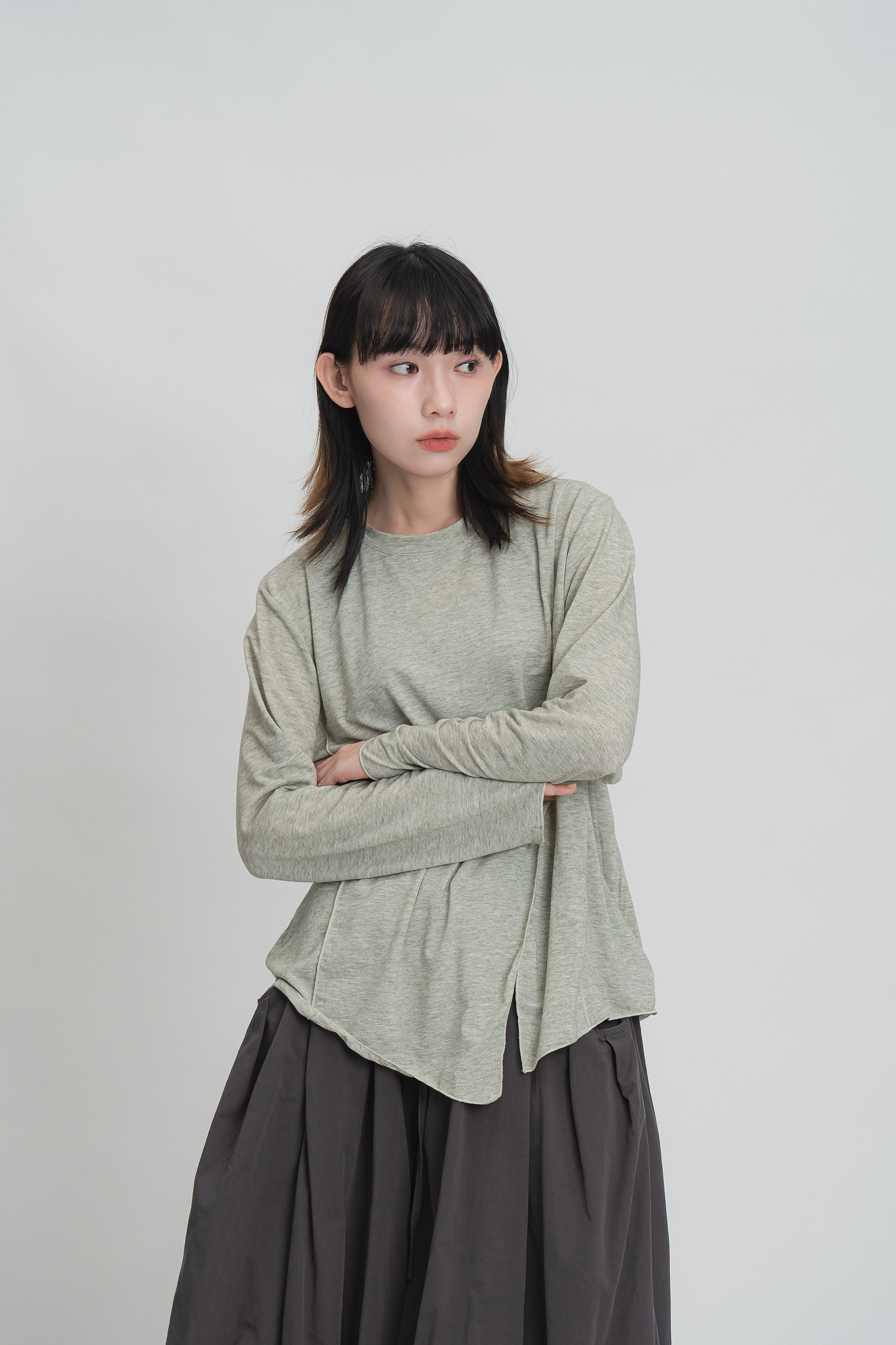 氣質輕薄開衩長袖t 5色