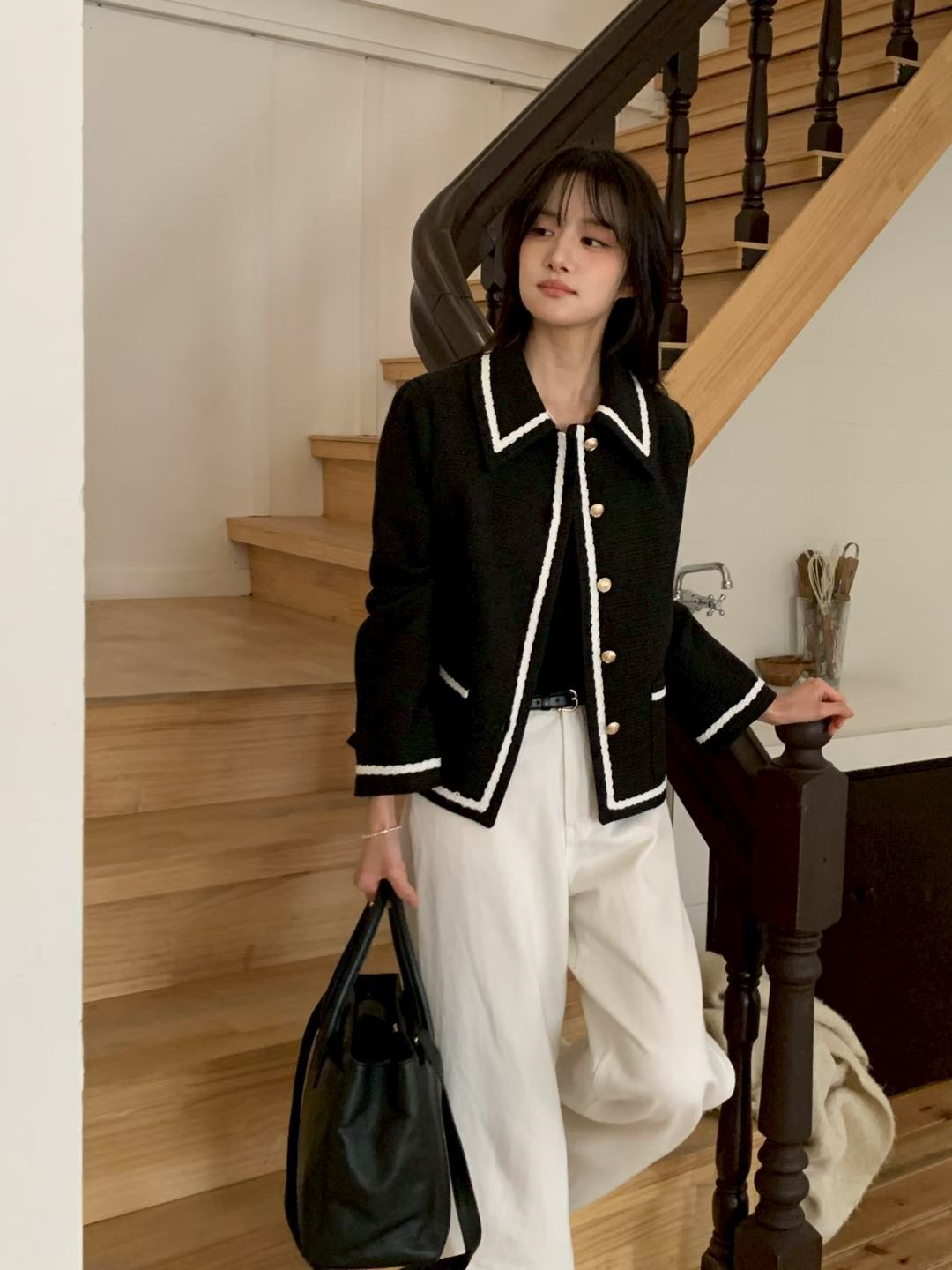 MN6010 拼色邊尖領Tweed外套