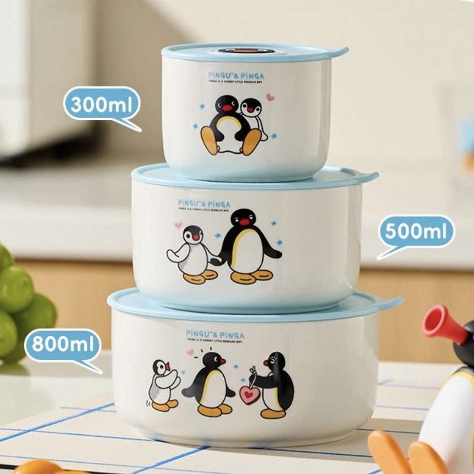 PINGU 企鵝家族 保鮮碗三件套 餐具 密封保鮮 禮盒 便當盒 可微波