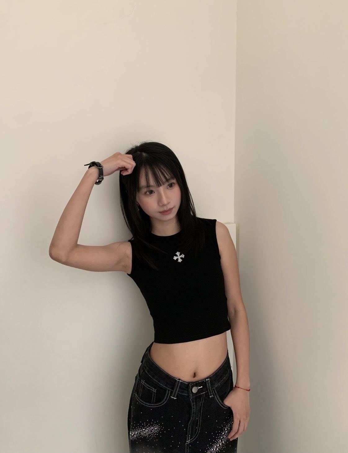 A56 預購十字印花素色背心