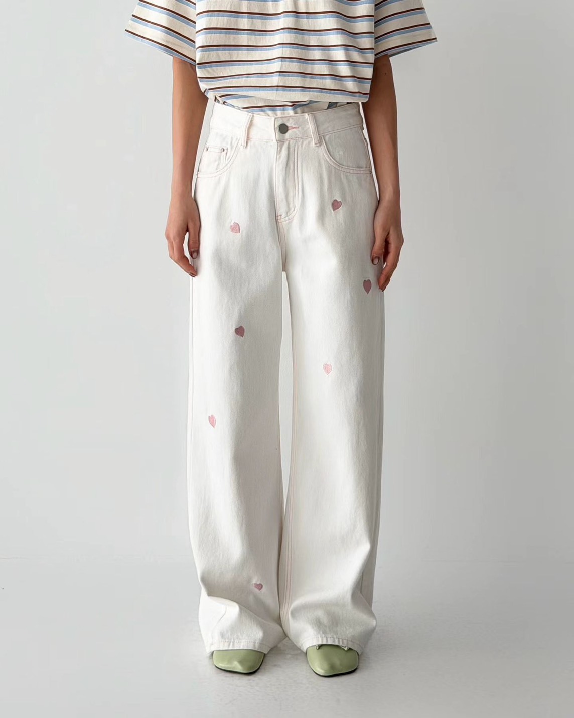 Marie-Marie 黃金修身版愛心刺繡牛仔褲