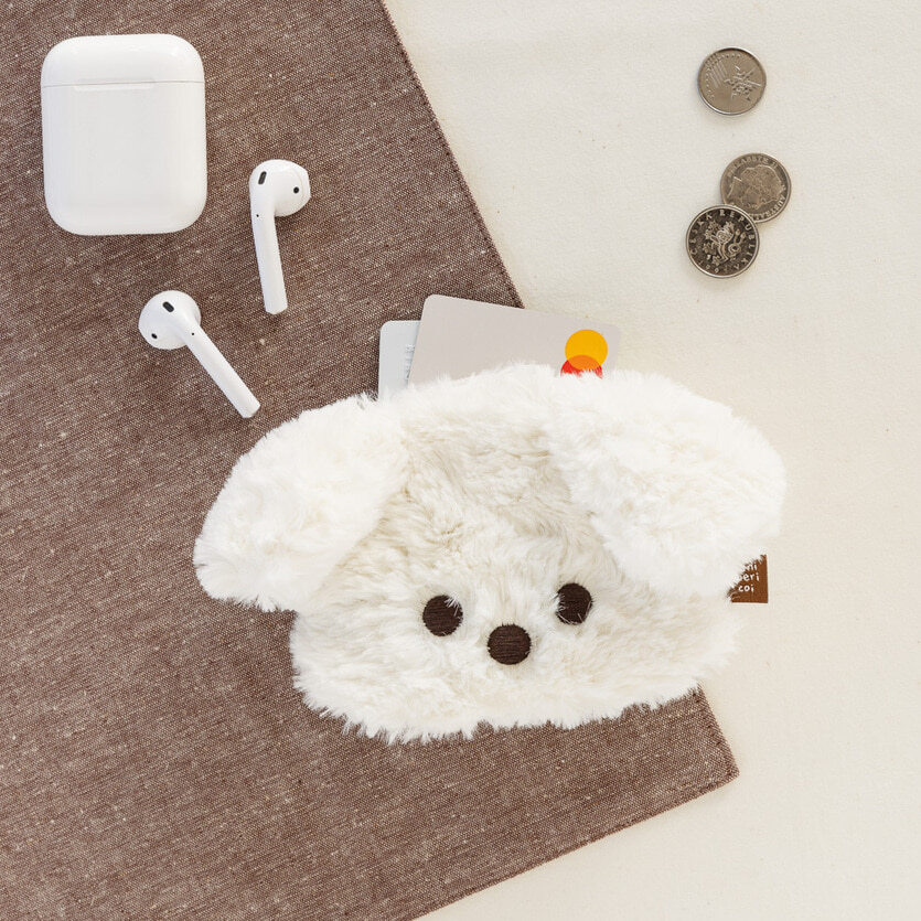 COI 狗狗錢包 絨毛收納包 純白 垂耳 韓國文創