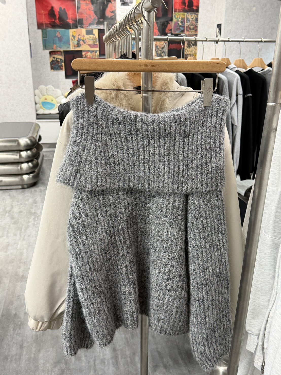 韓系 厚針織 平口上衣