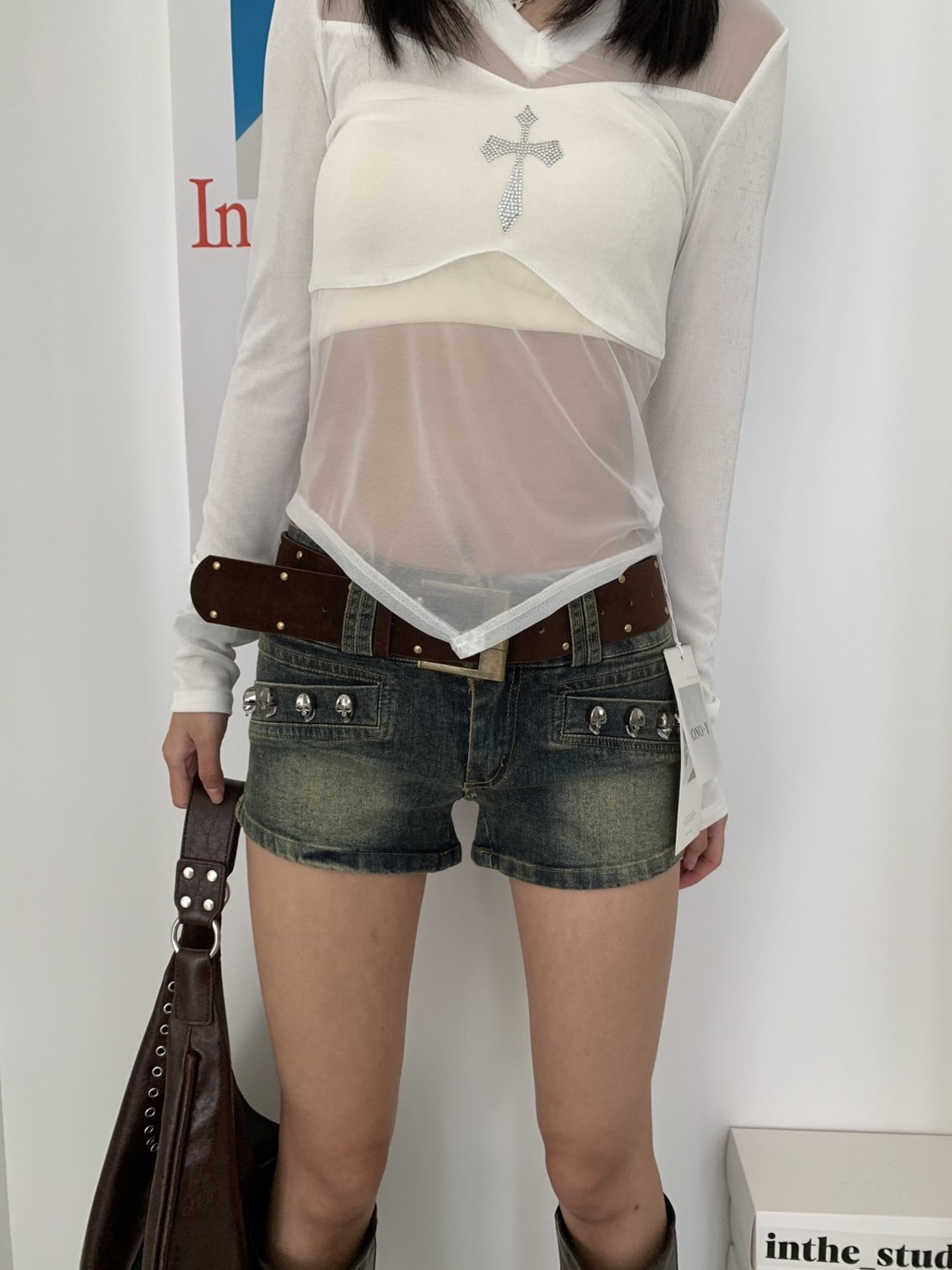 A65 預購卯釘設計短褲(附皮帶)