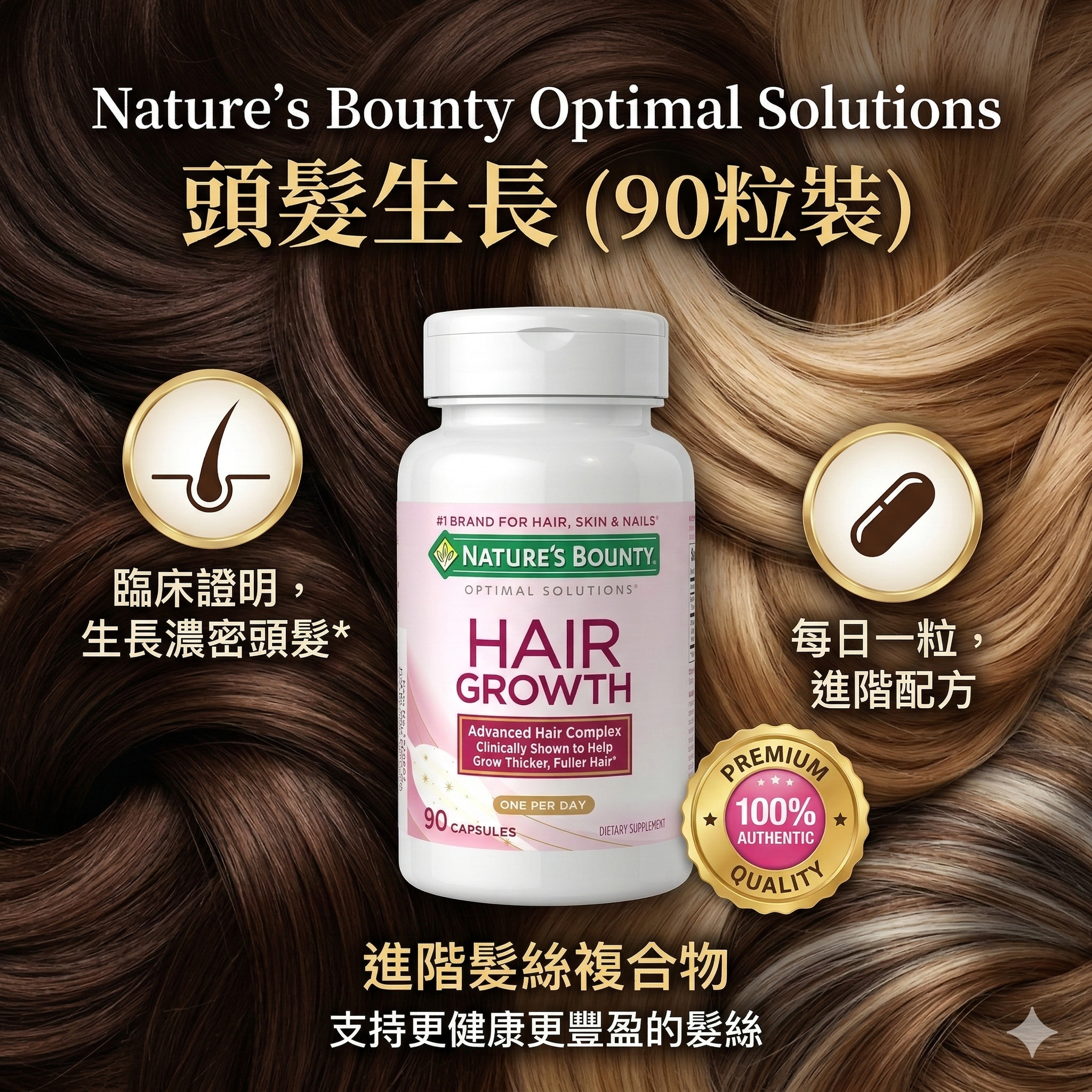 【直播】Nature's Bounty LL121157 Optimal Solutions 頭髮生長(90粒)