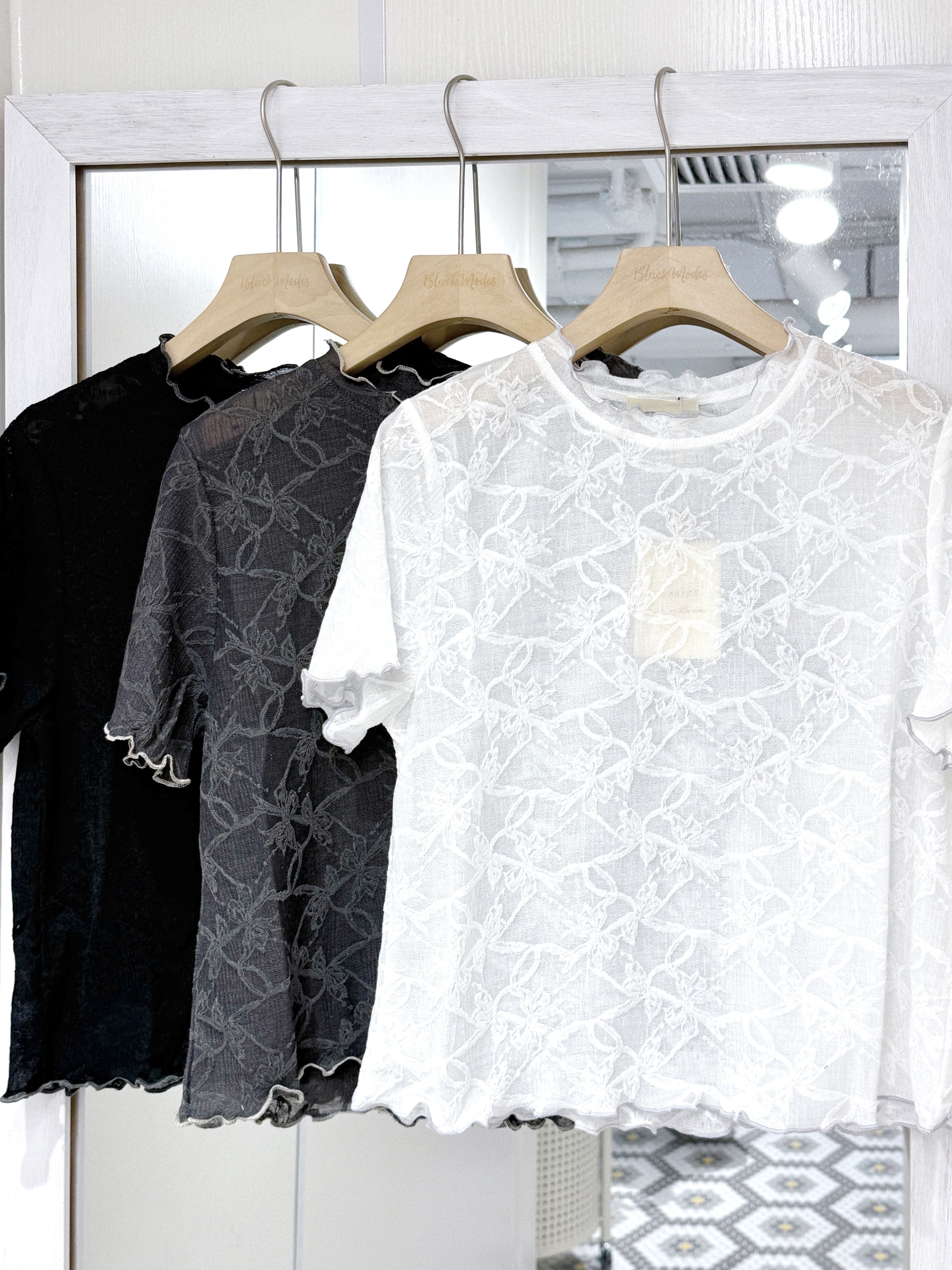 EA1229｜3色入 撞色領邊壓花短袖TEE𖡼𑁍𓍯