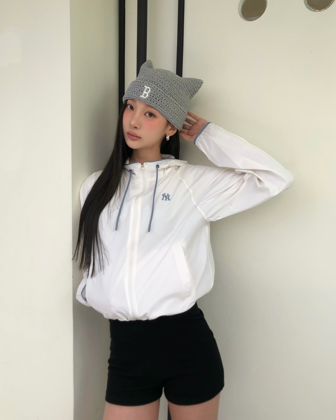 【OWN】MLB Korea 貓耳帽 針織 編織 春夏新品 刺繡 透氣 黑色 米白 灰色