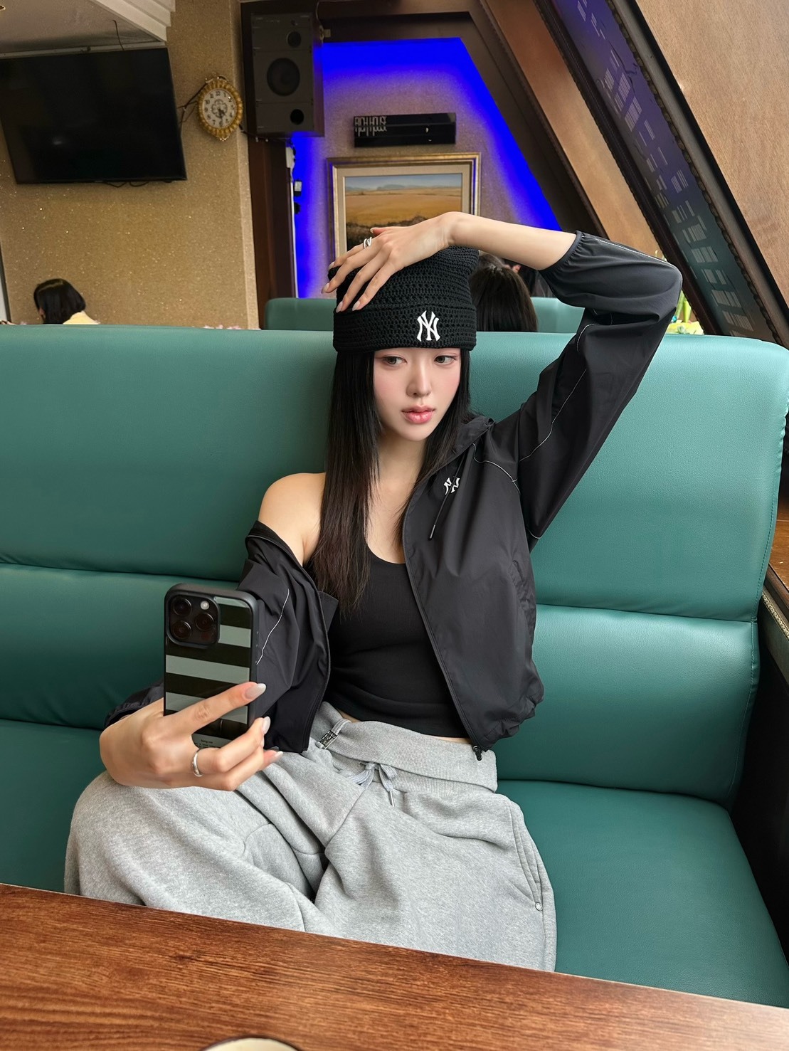 【OWN】MLB Korea 貓耳帽 針織 編織 春夏新品 刺繡 透氣 黑色 米白 灰色