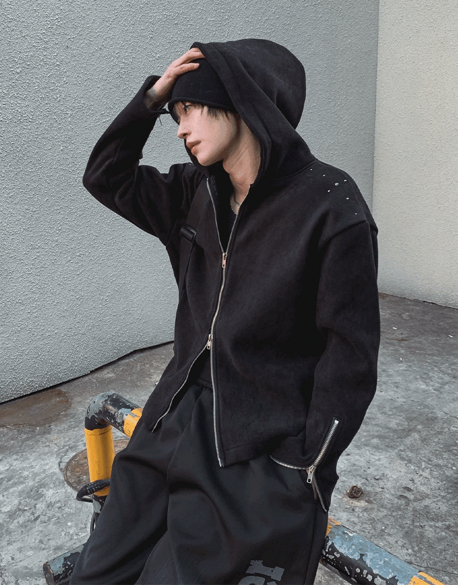 鉚釘機車連帽外套