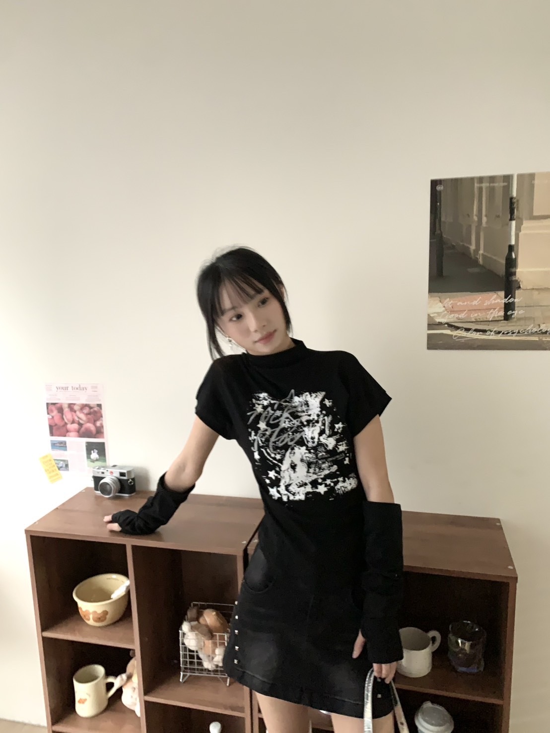 A72 預購兩件式印花半高領上衣