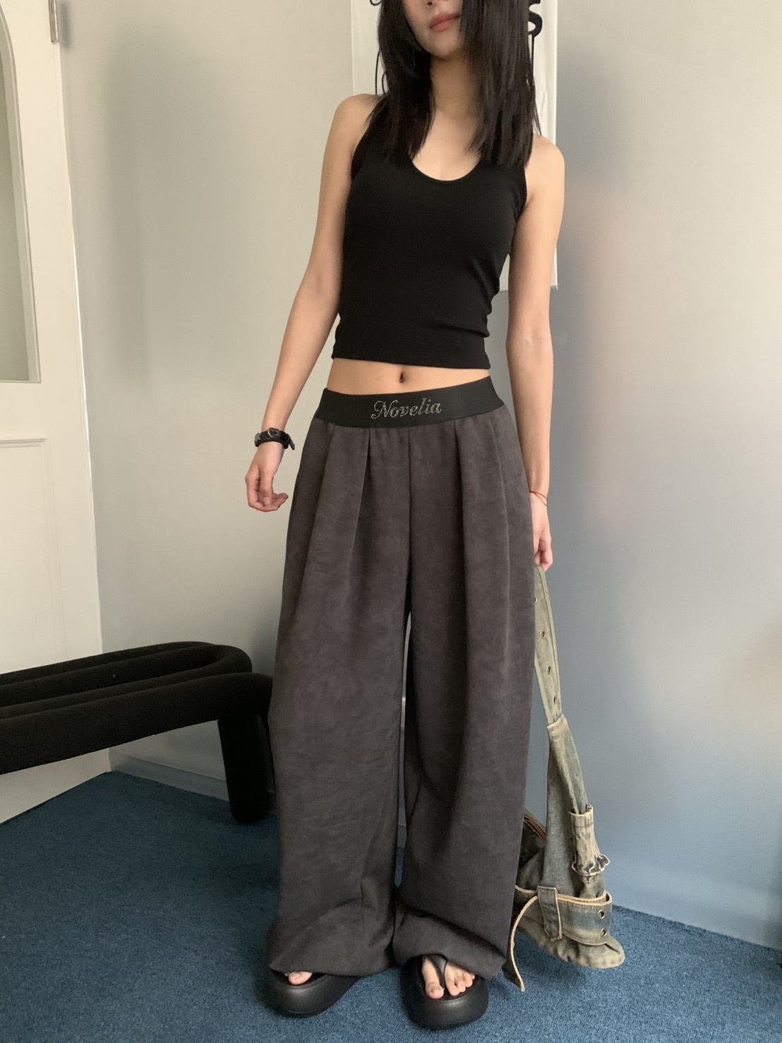 A73 預購小標撞色休閒長褲