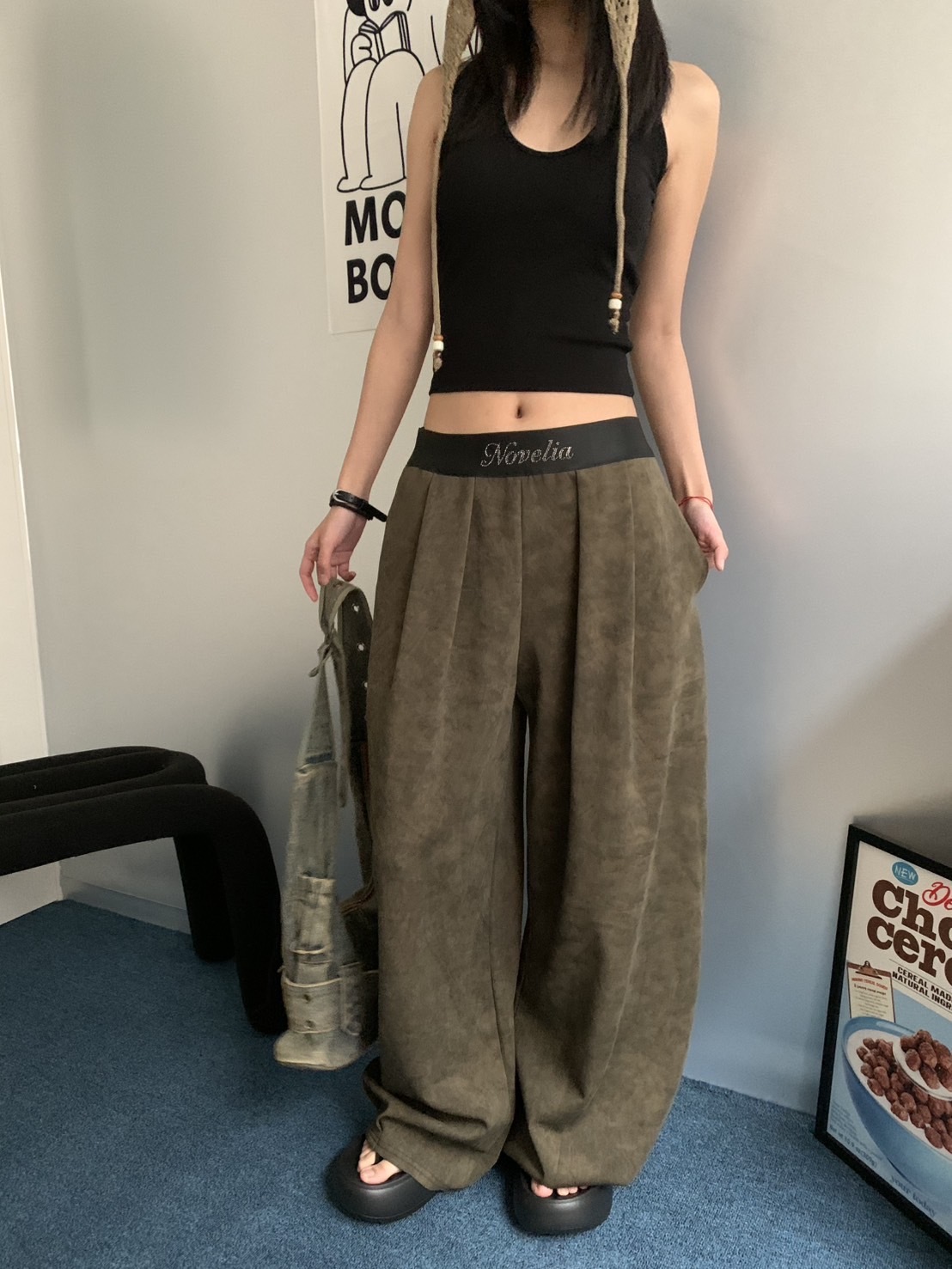 A73 預購小標撞色休閒長褲