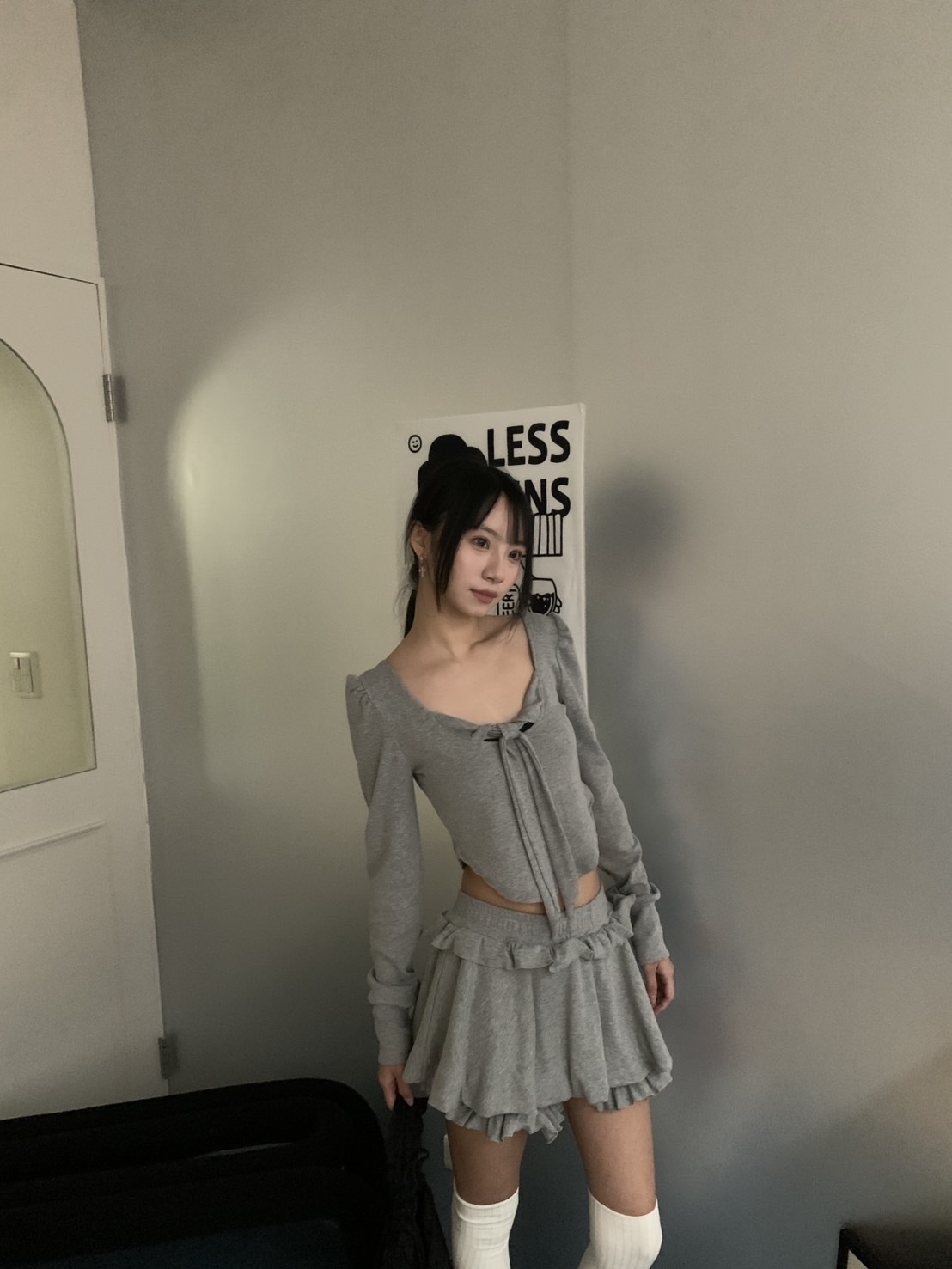 A76 預購氣質蝴蝶綁帶荷花裙套裝