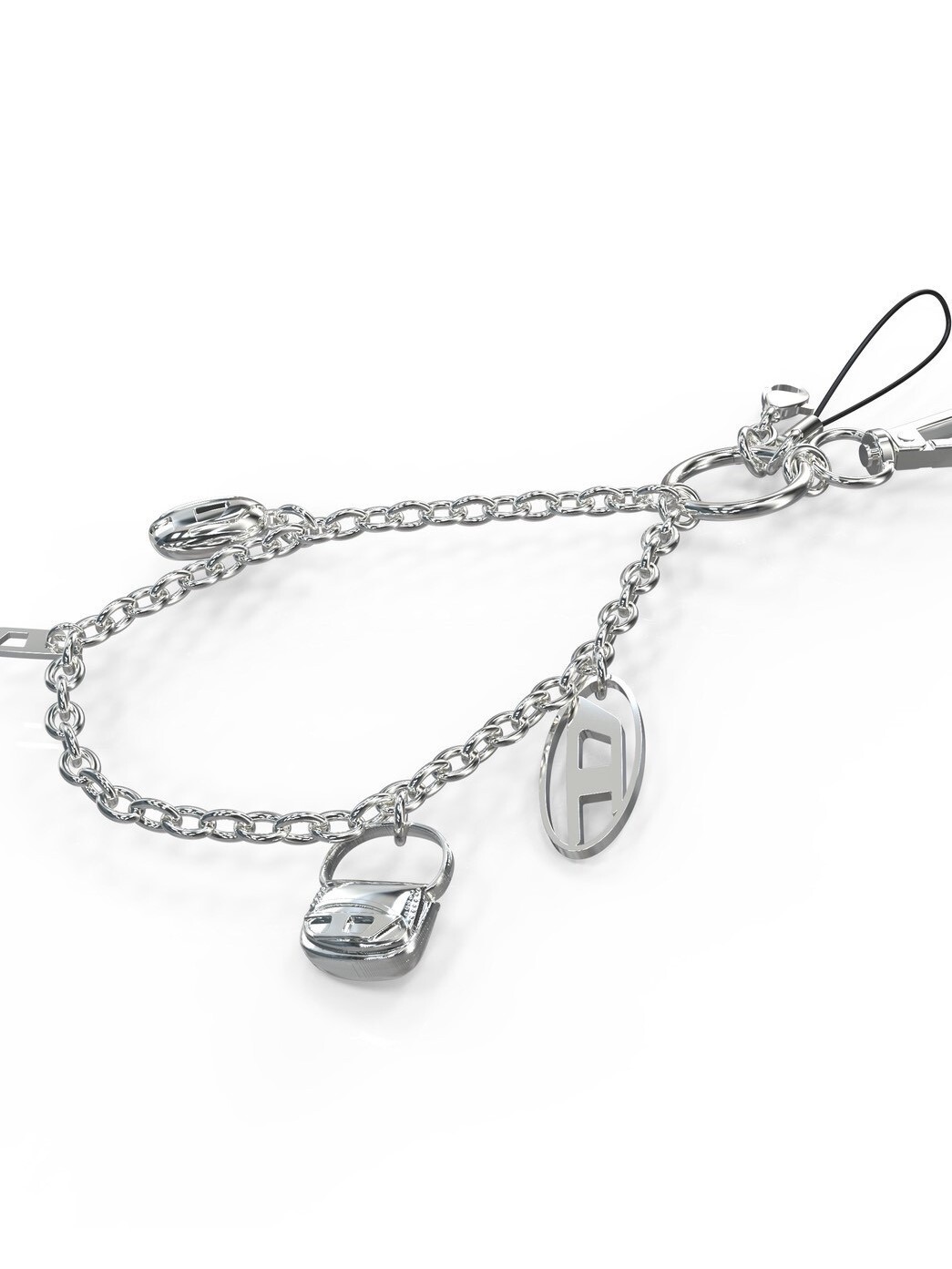 DIESEL 多Logo銀鏈吊飾組 手機鍊 Phone Charm