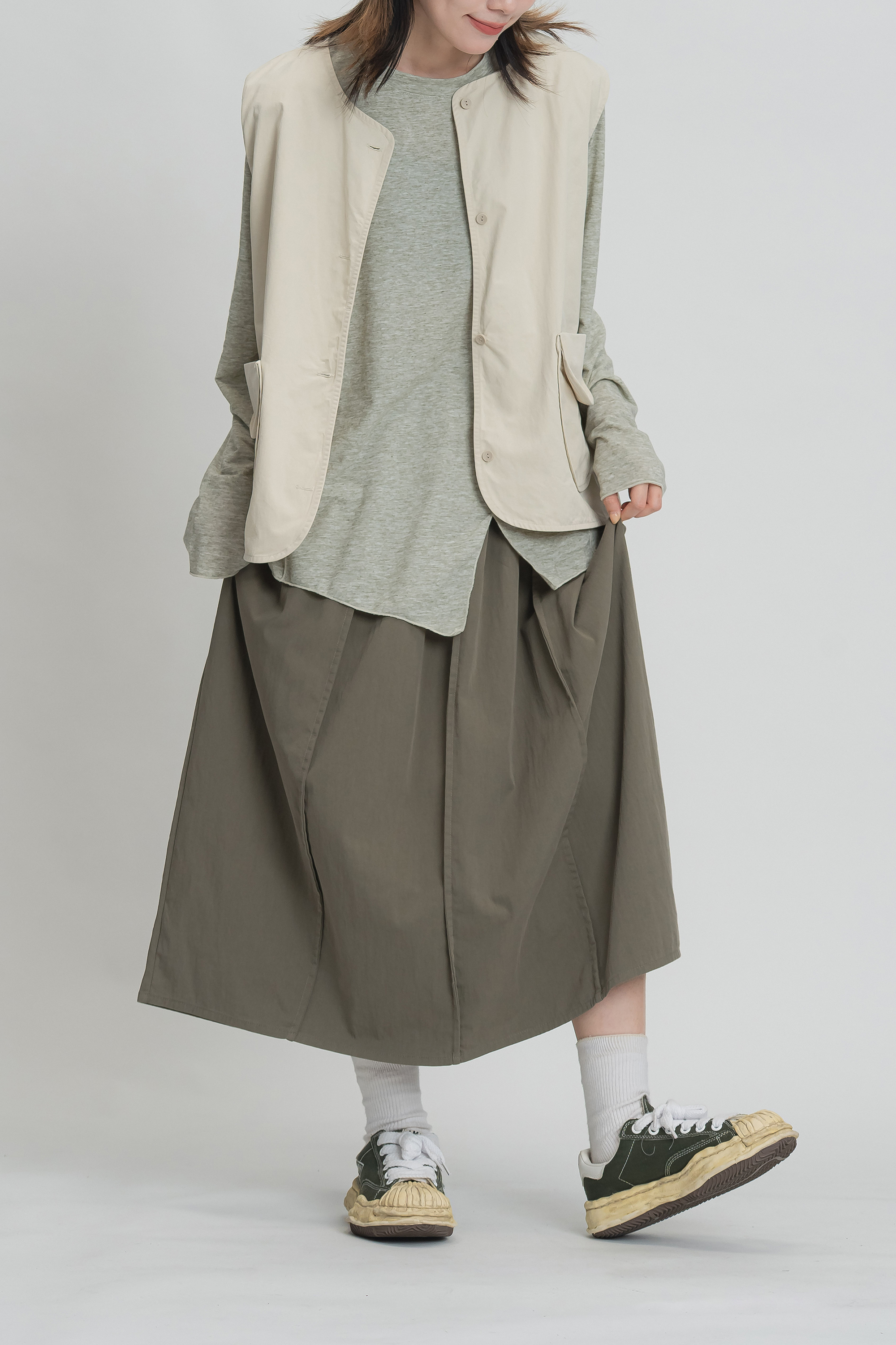 日系鬆緊腰豎縫半裙 2色