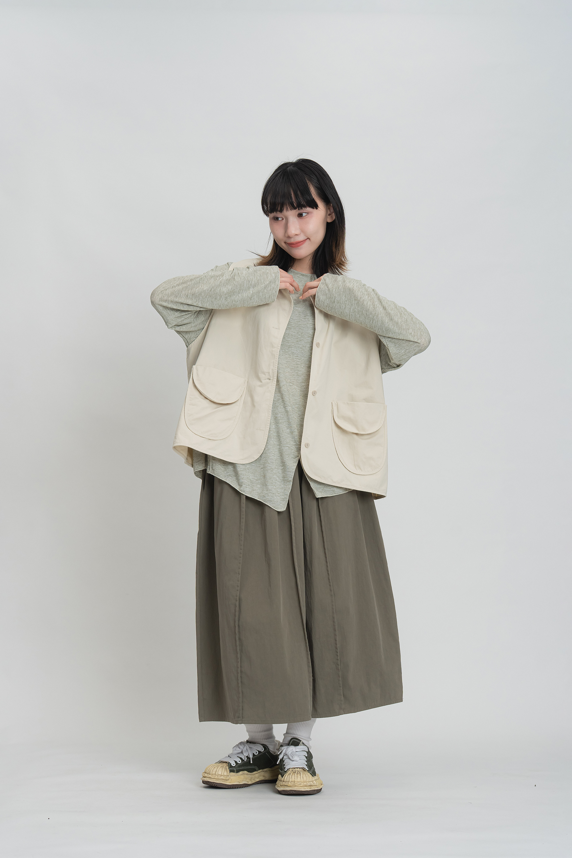 日系鬆緊腰豎縫半裙 2色