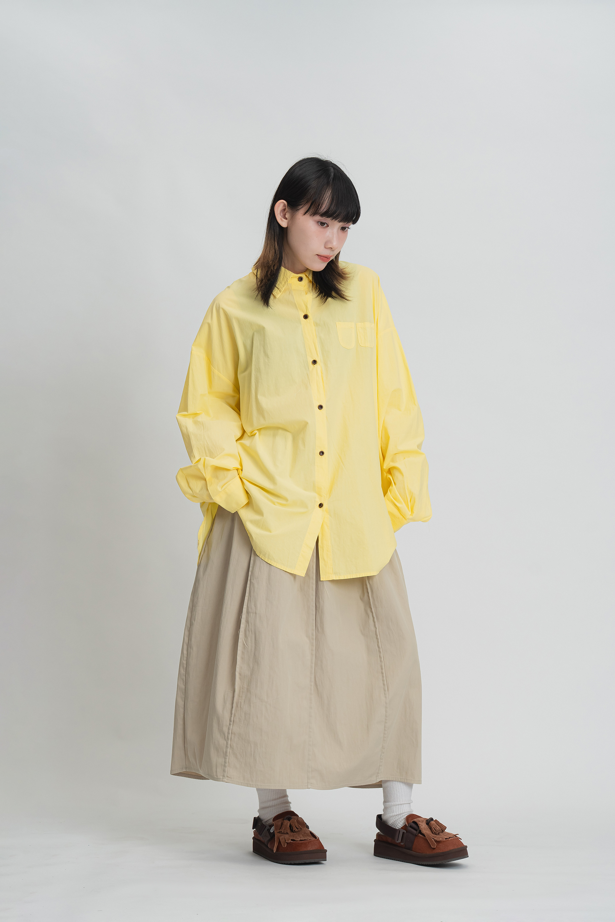 日系鬆緊腰豎縫半裙 2色