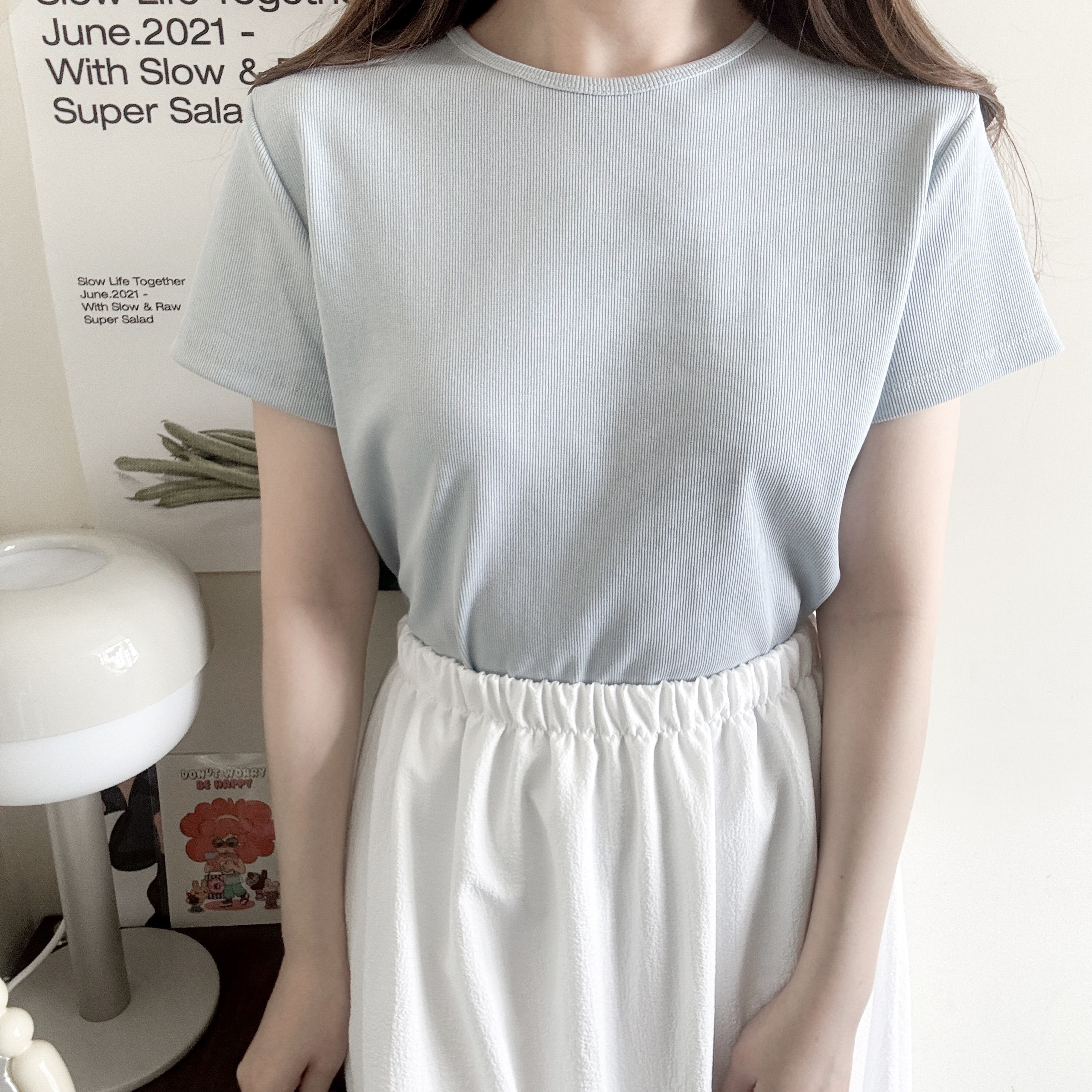 經曲款! 顯瘦幼坑紋tee