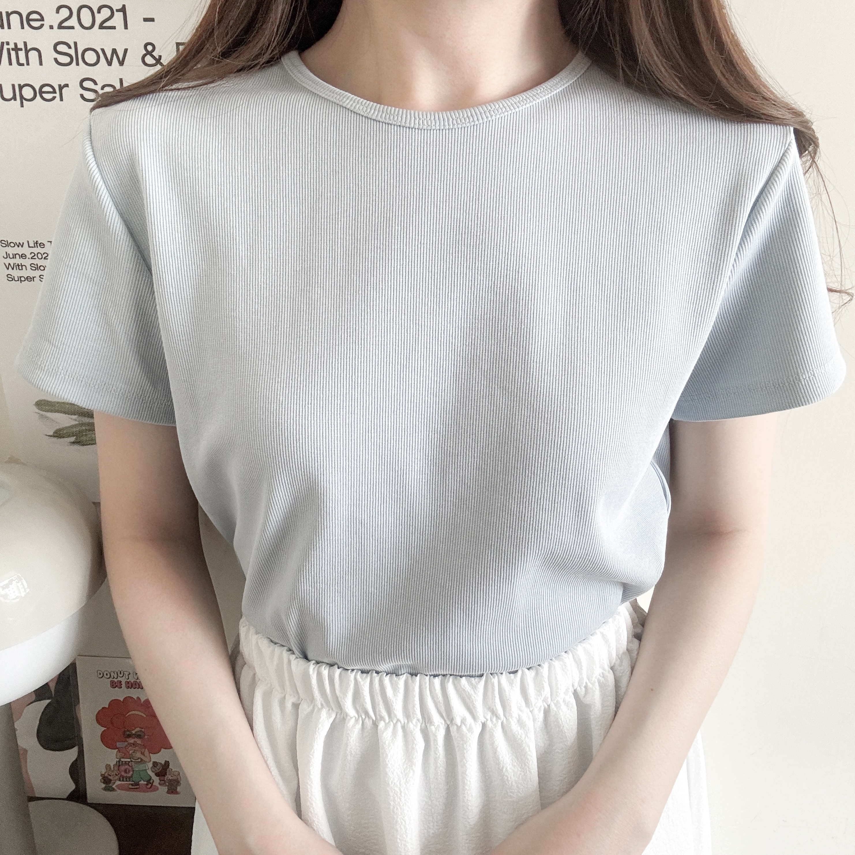 經曲款! 顯瘦幼坑紋tee