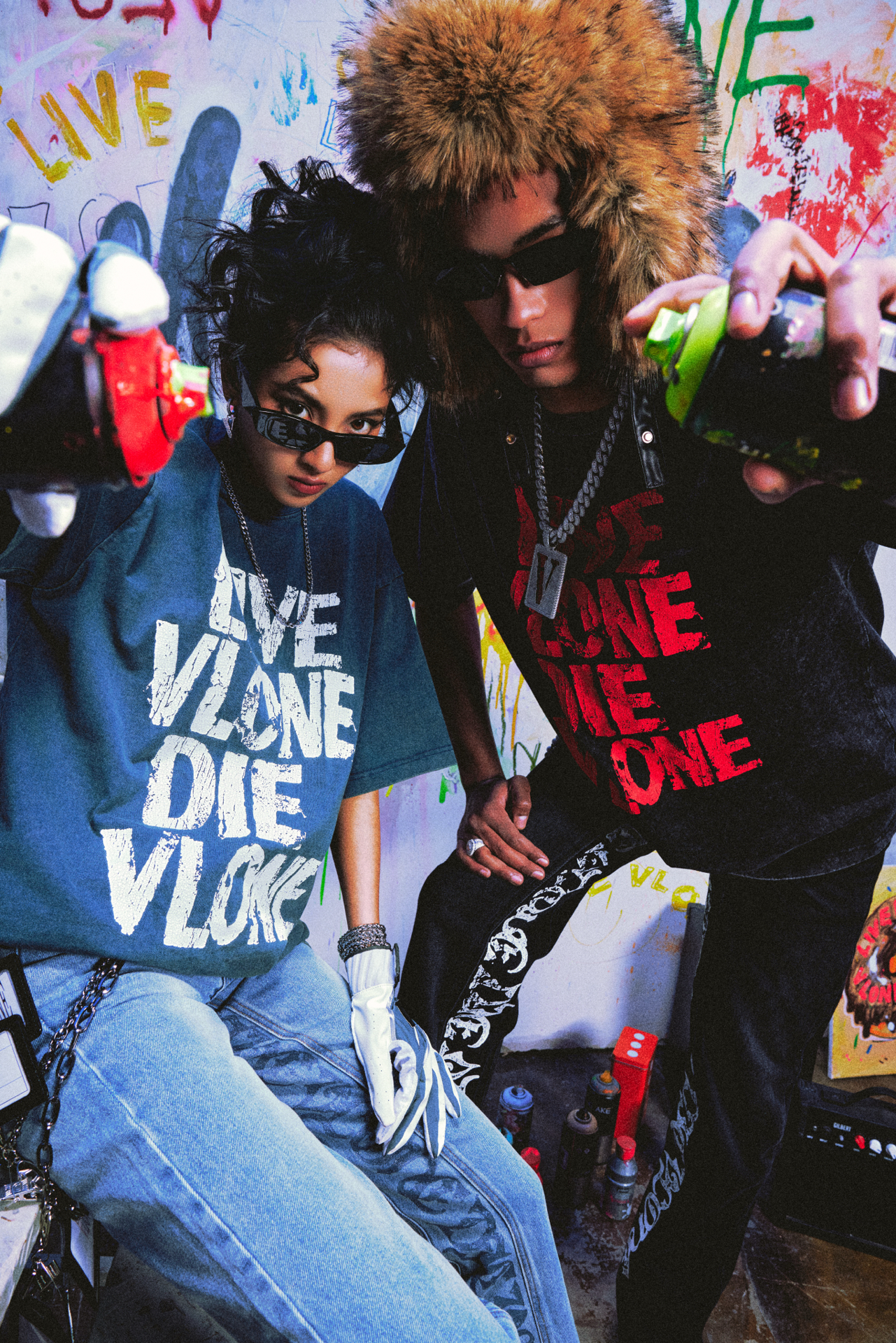 代購-VLONE 美式復古 潑墨龜裂標語大LOGO 水洗做舊 短袖T恤 男女同款